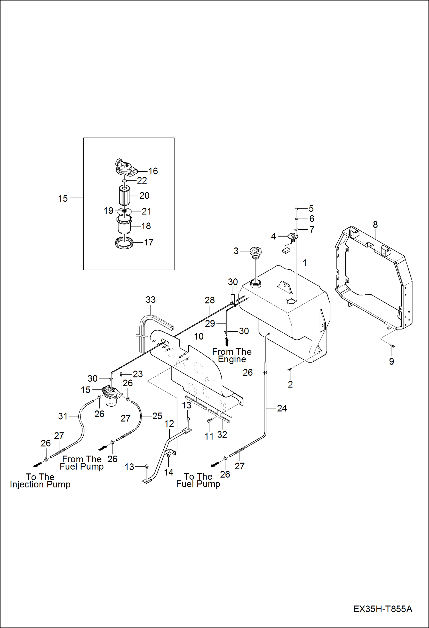 Схема запчастей Bobcat CT335 - FUEL TANK GROUP MAIN FRAME