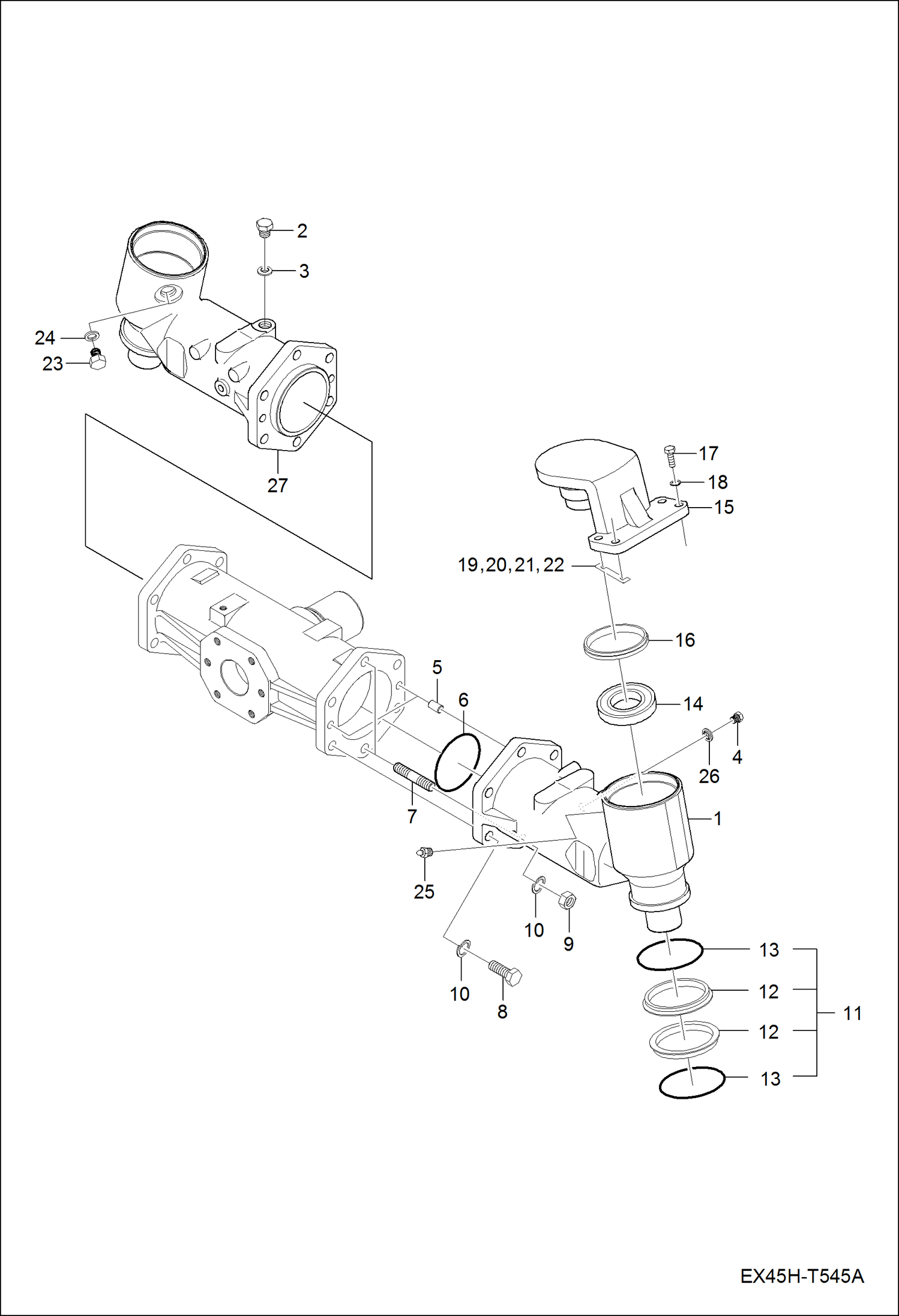 Схема запчастей Bobcat CT335 - BEVEL GEAR CASE GROUP (Dual Steering Cylinders) DRIVE TRAIN