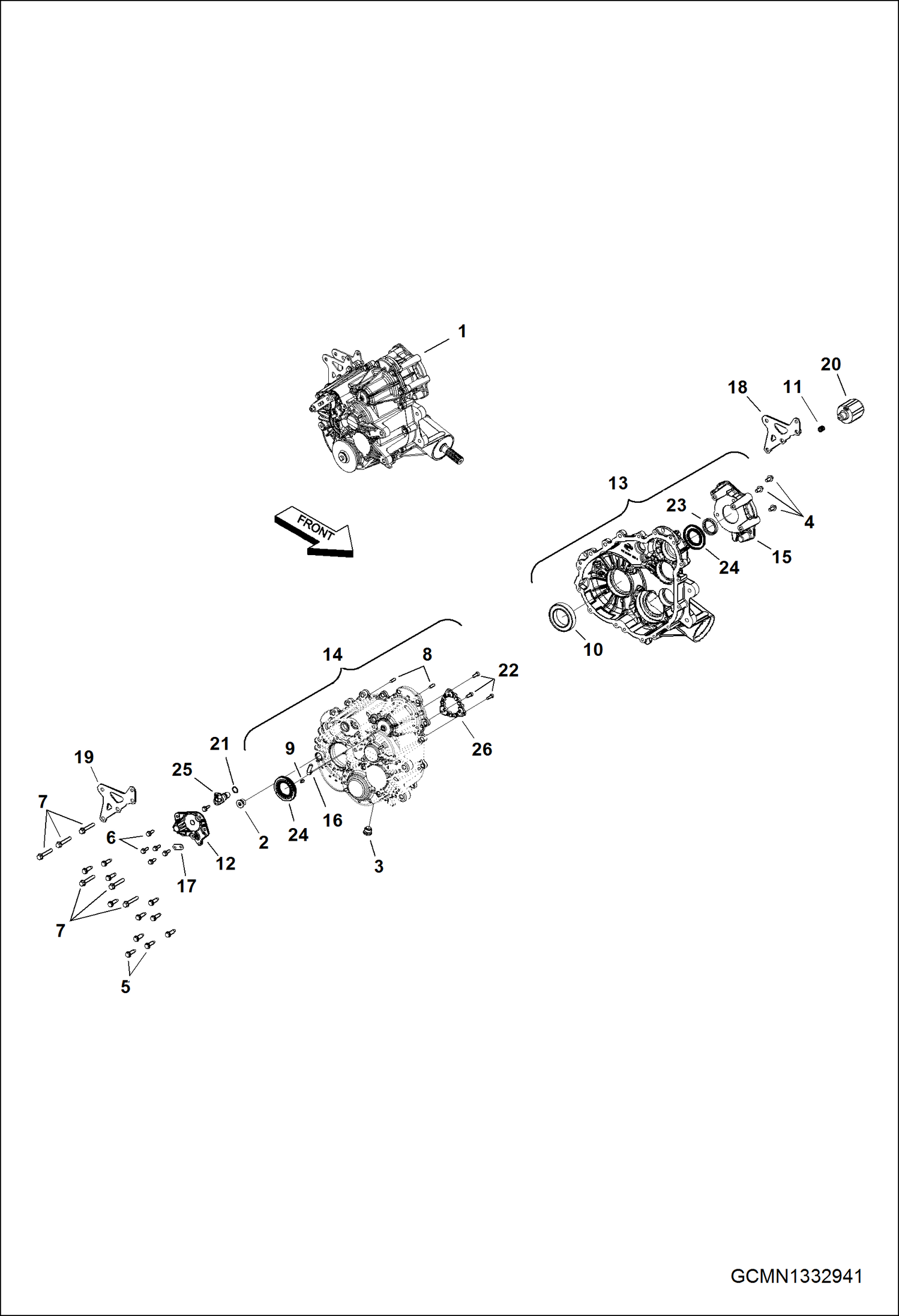 Схема запчастей Bobcat 3600 - DRIVE TRAIN, MAIN GEARCASE HOUSING DRIVE TRAIN