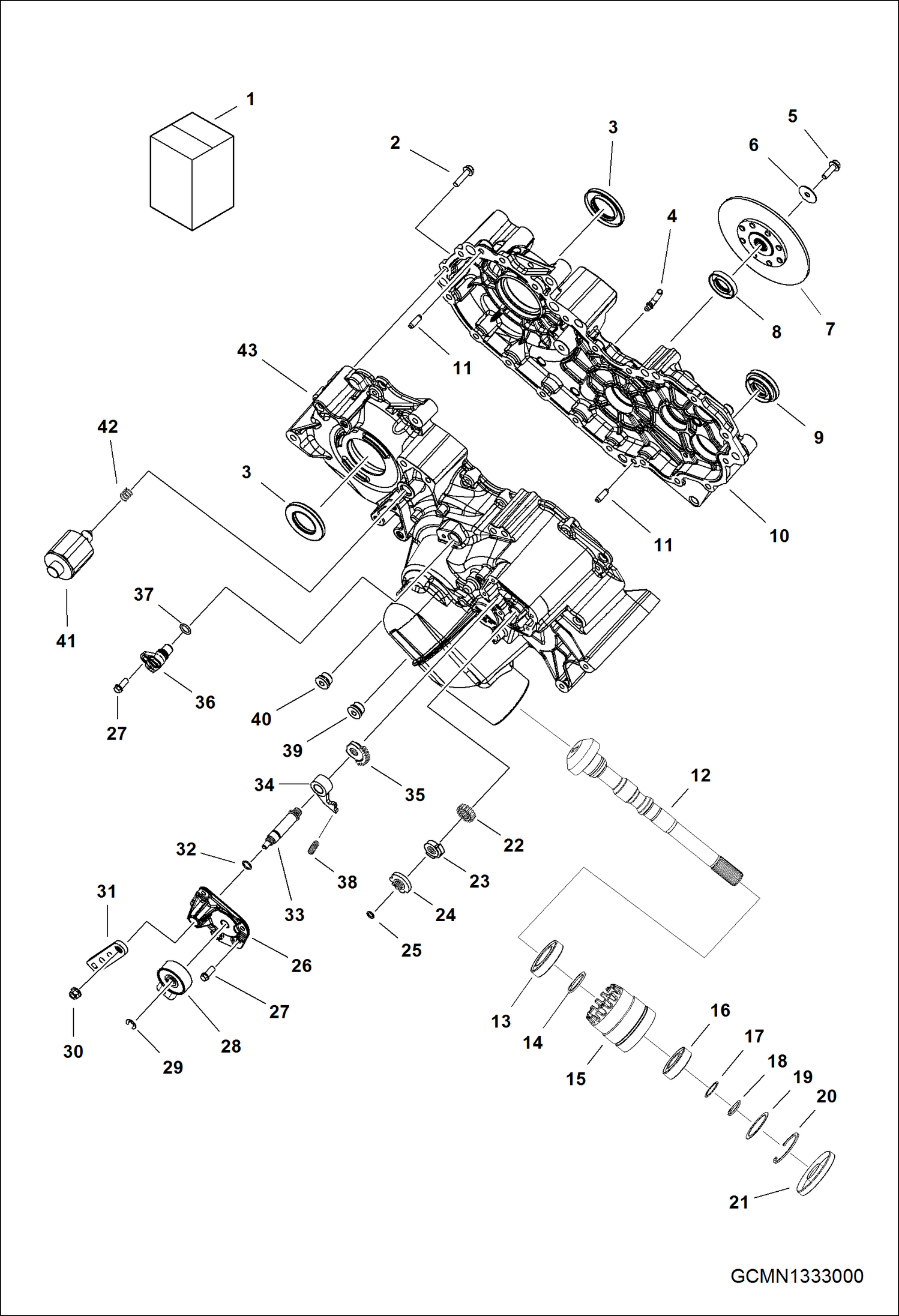 Схема запчастей Bobcat 3400 - DRIVE TRAIN, MAIN GEARCASE (S/N AJNT20001 & Above) DRIVE TRAIN