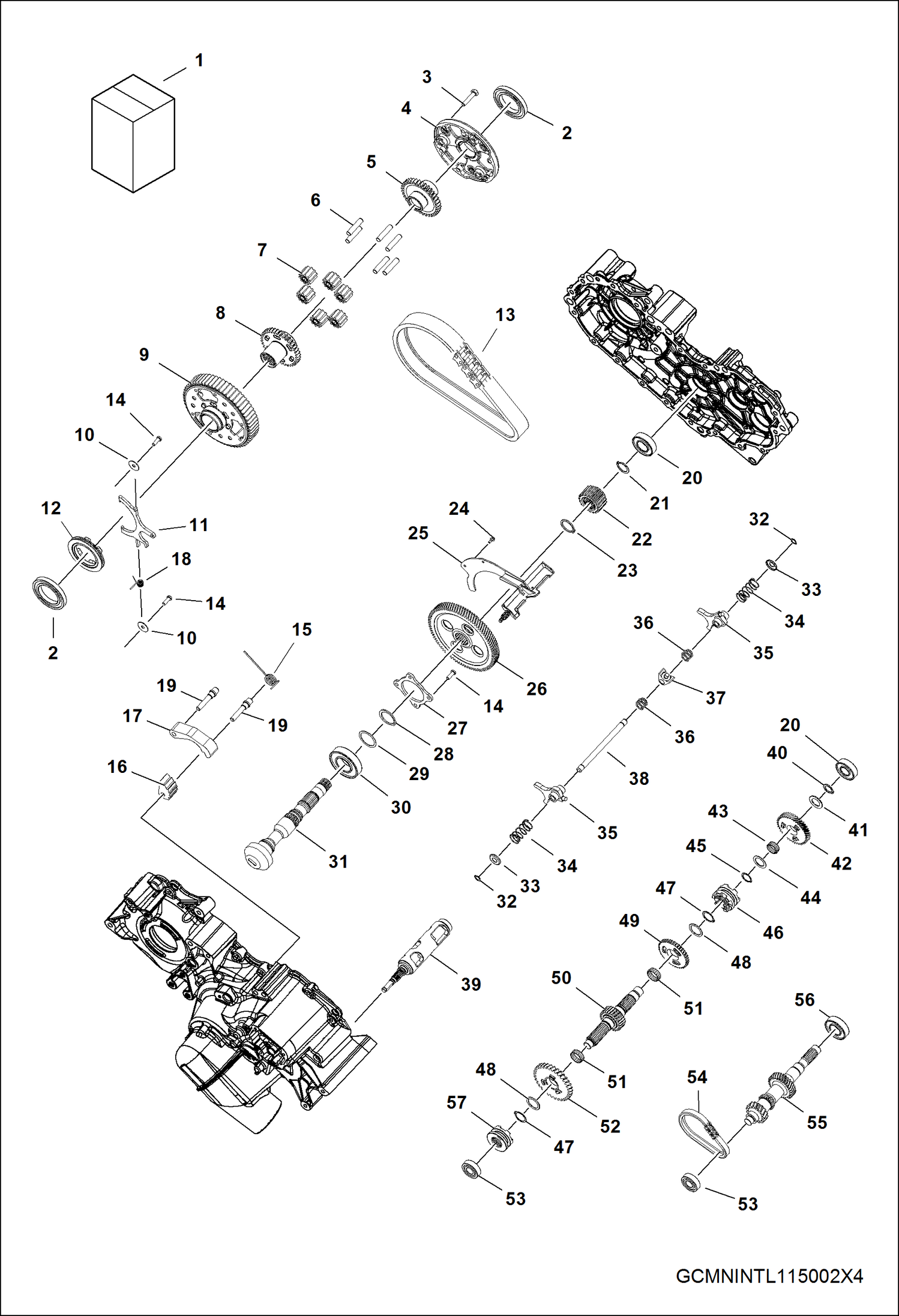 Схема запчастей Bobcat 3200 - DRIVE TRAIN, MAIN GEARCASE INTERNAL (S/N AJNS11001 - 19999) DRIVE TRAIN