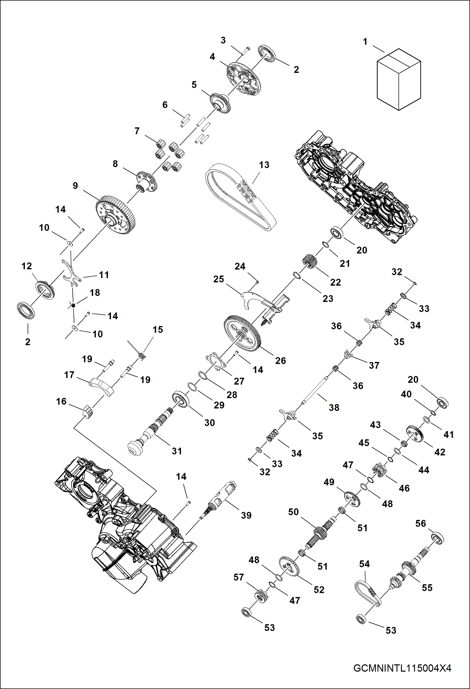 Схема запчастей Bobcat 3400 - DRIVE TRAIN, MAIN GEARCASE INTERNAL (S/N AJNT11001 - 19999) DRIVE TRAIN