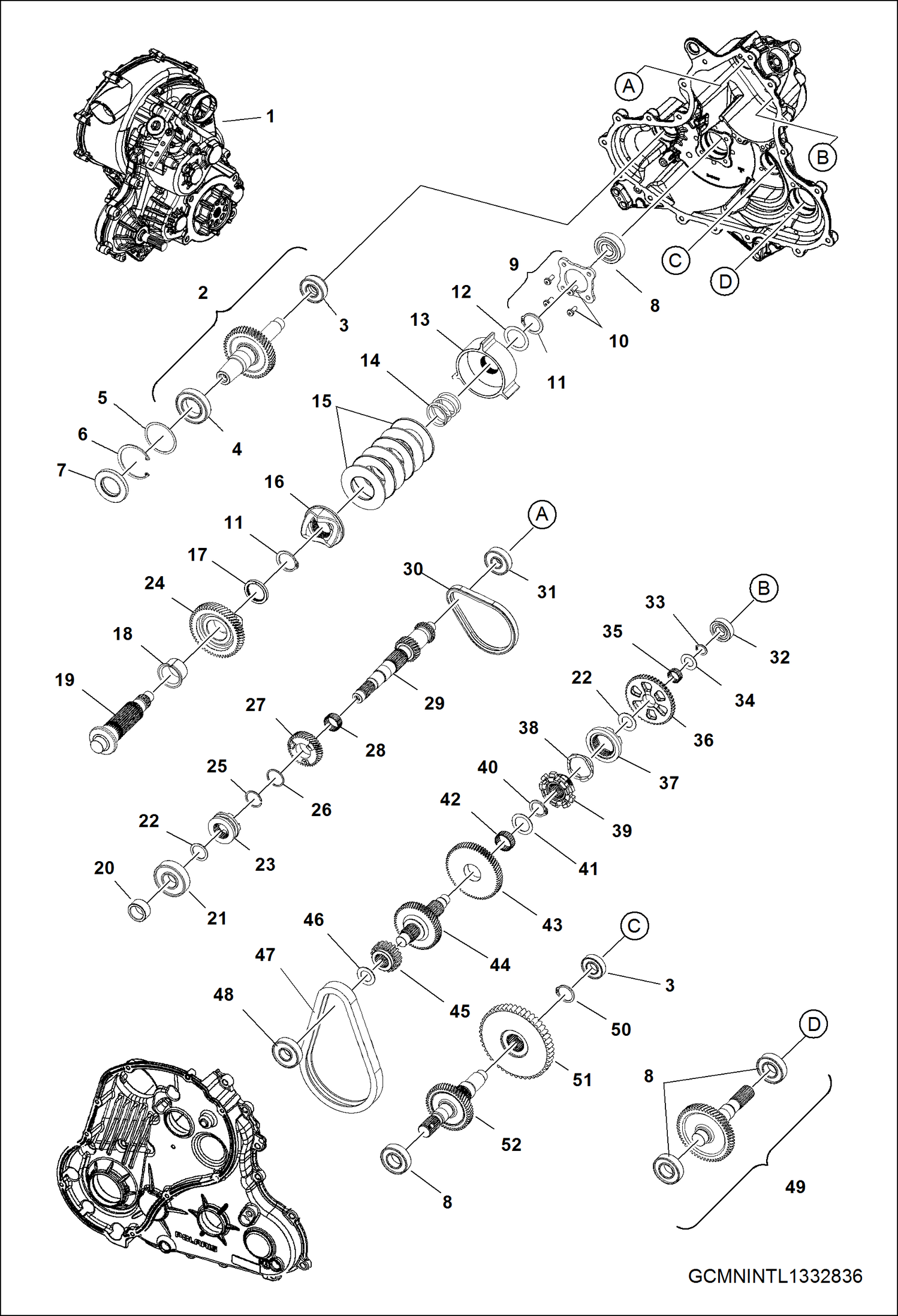 Схема запчастей Bobcat 3400 - DRIVE TRAIN, MAIN GEARCASE INTERNALS (S/N AJNU11001 - 19999) DRIVE TRAIN