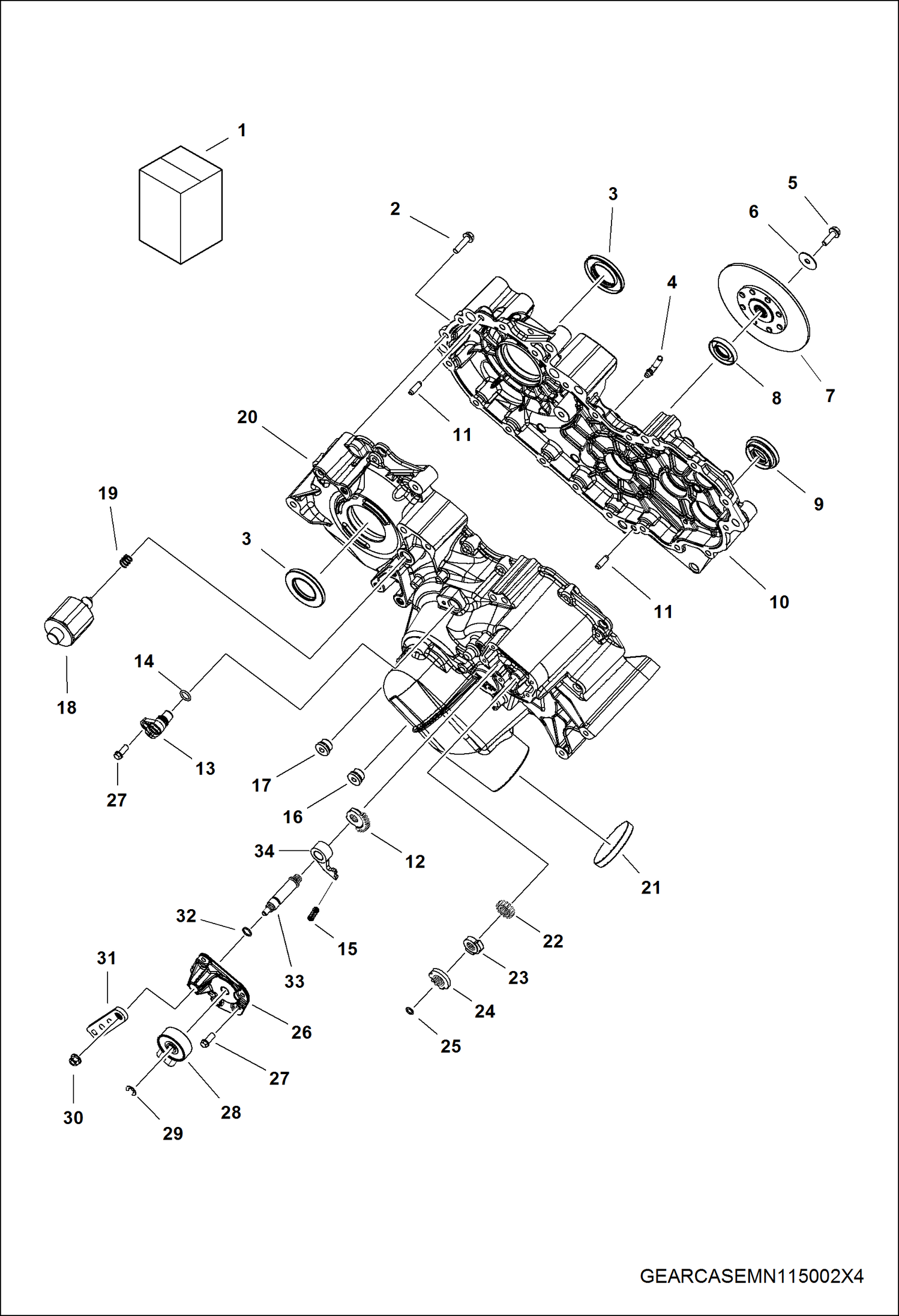 Схема запчастей Bobcat 3200 - DRIVE TRAIN, MAIN GEARCASE (S/N AJNS11001 - 19999) DRIVE TRAIN