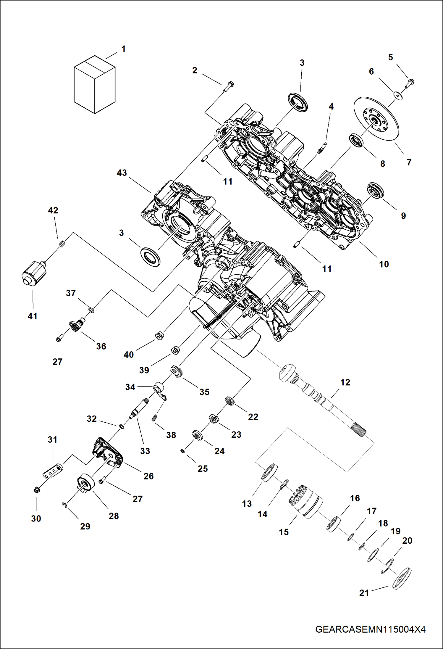 Схема запчастей Bobcat 3400 - DRIVE TRAIN, MAIN GEARCASE (S/N AJNT11001 - 19999) DRIVE TRAIN