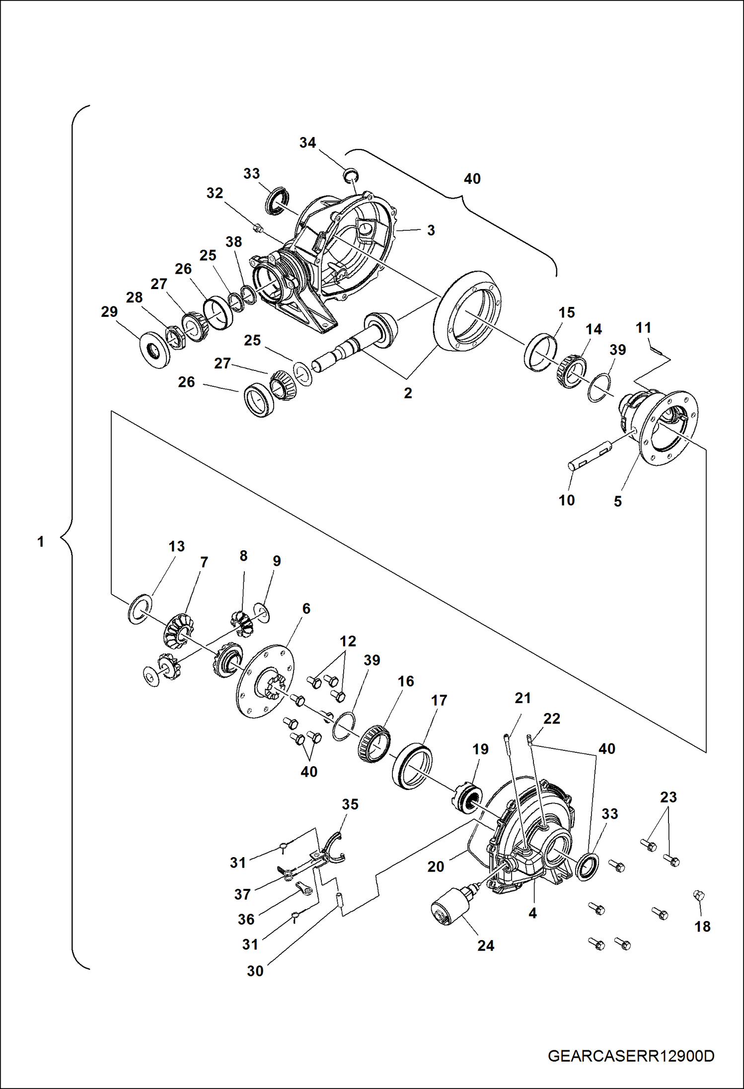 Схема запчастей Bobcat 3400 - DRIVE TRAIN, REAR GEARCASE (S/N AJNU20001 & Above) DRIVE TRAIN