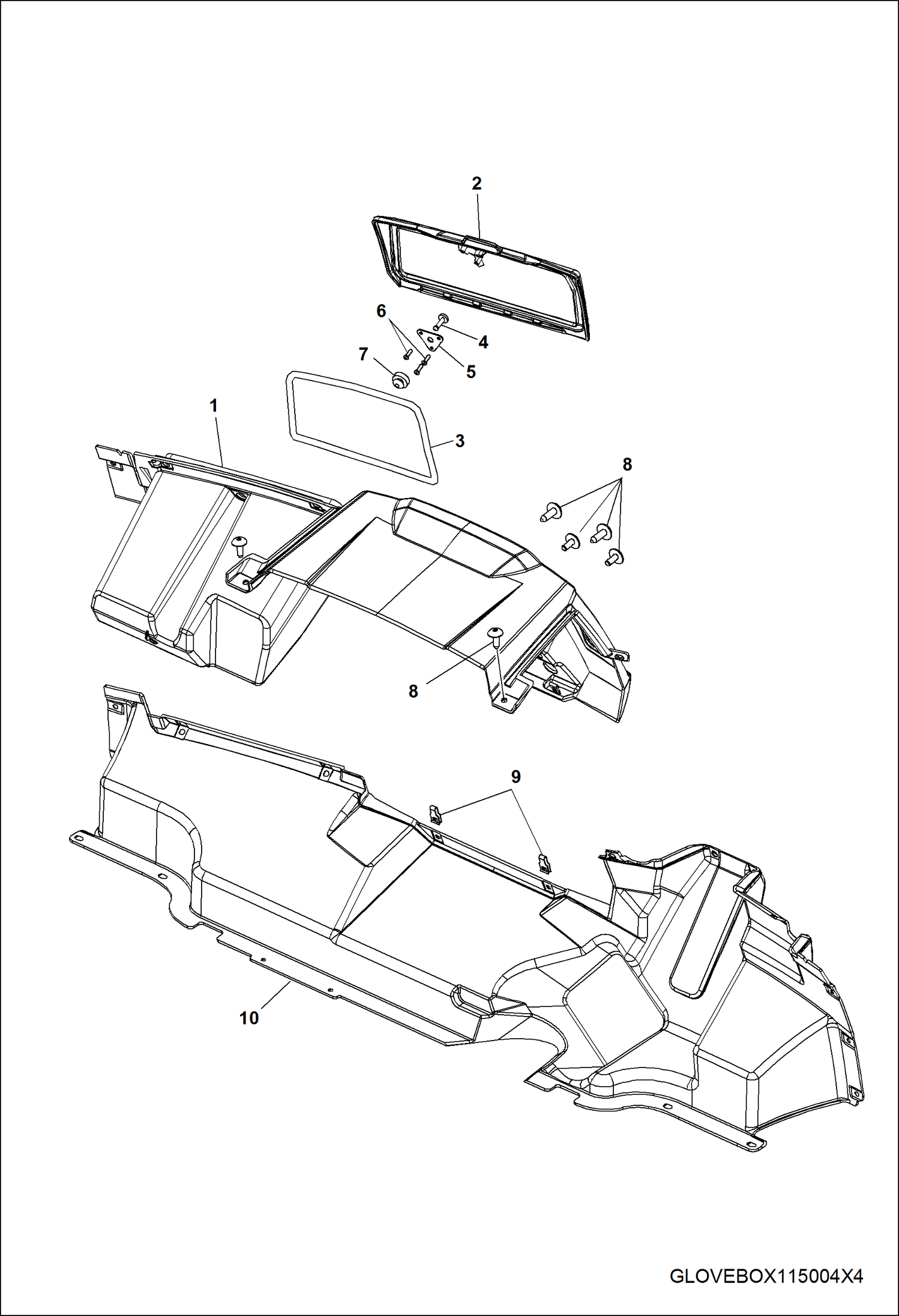 Схема запчастей Bobcat 3200 - BODY, GLOVE BOX STORAGE MAIN FRAME