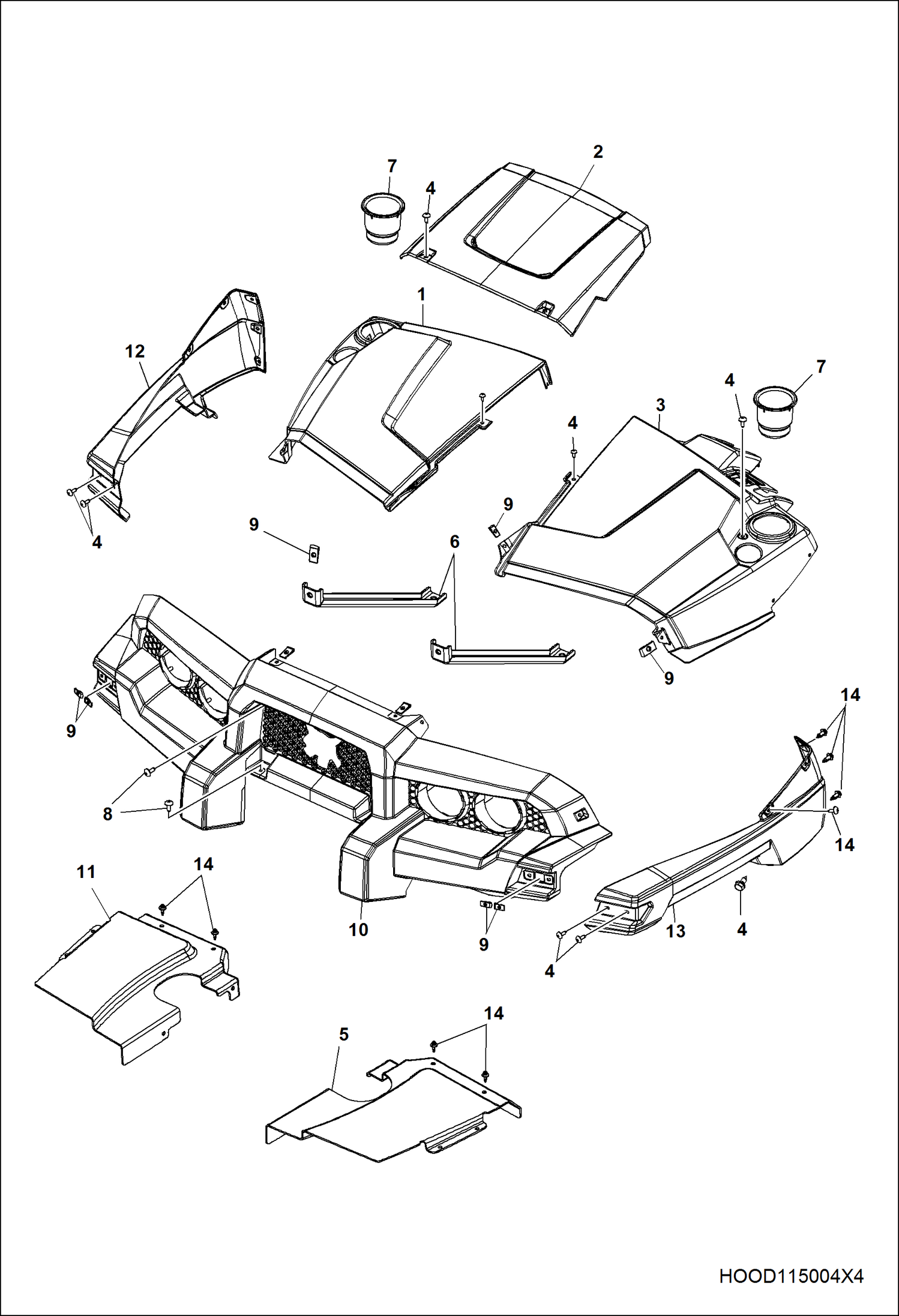 Схема запчастей Bobcat 3200 - BODY, HOOD & FRONT FASCIA MAIN FRAME