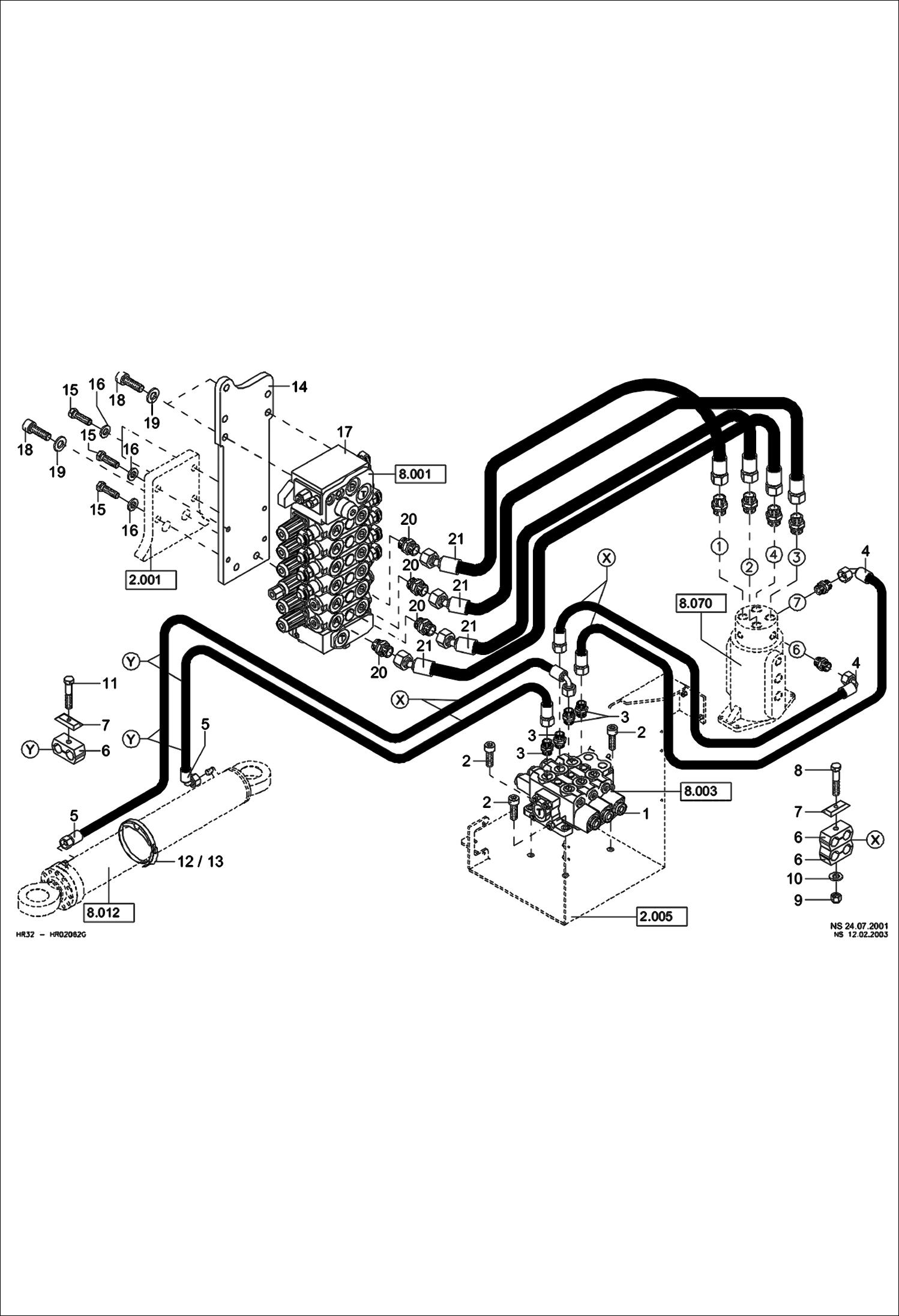 Схема запчастей Bobcat 442 - HYDRAULIC INSTALLATION Articulation, Drive HYDRAULIC SYSTEM