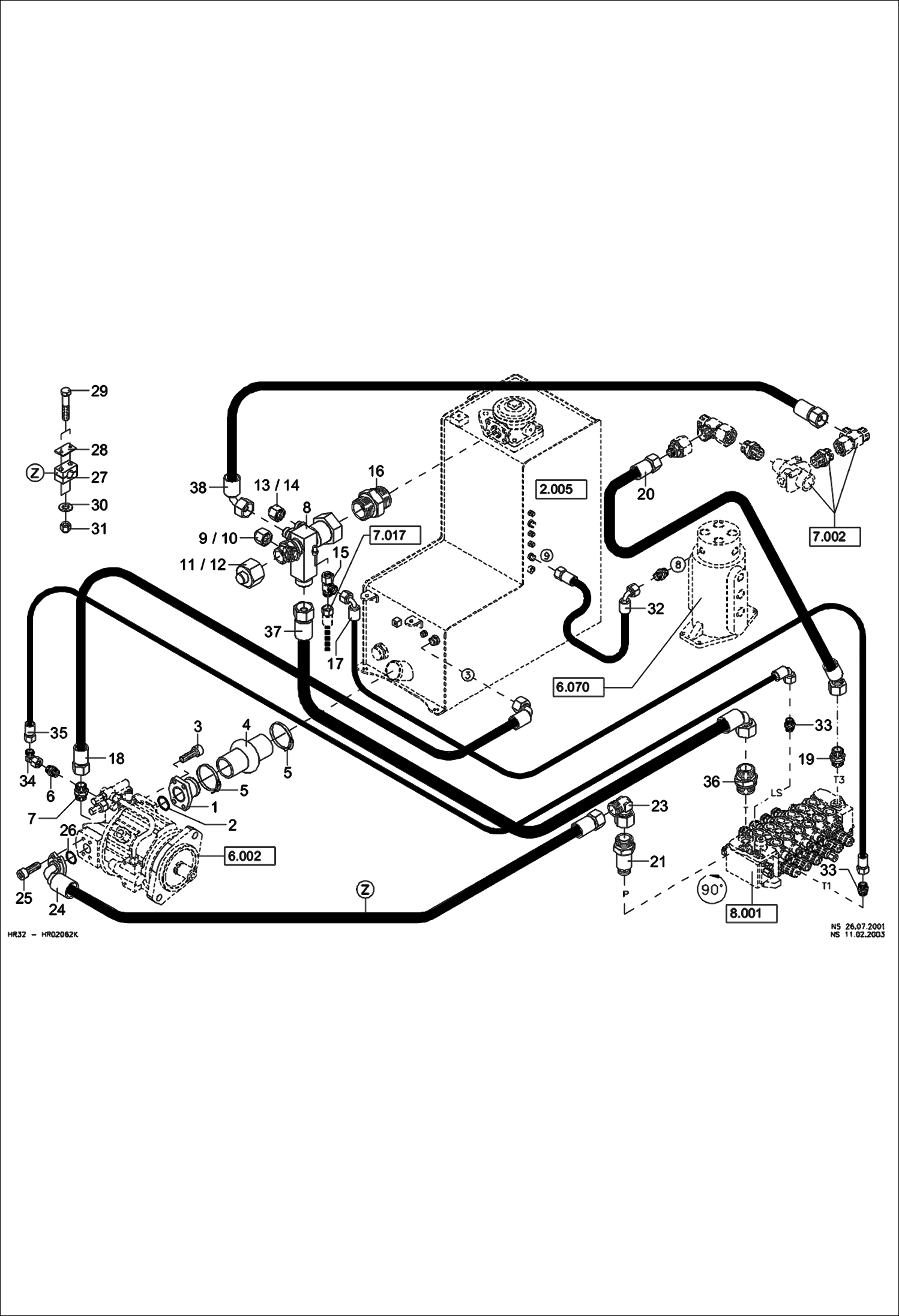 Схема запчастей Bobcat 442 - HYDRAULIC INSTALLATION Circulation HYDRAULIC SYSTEM