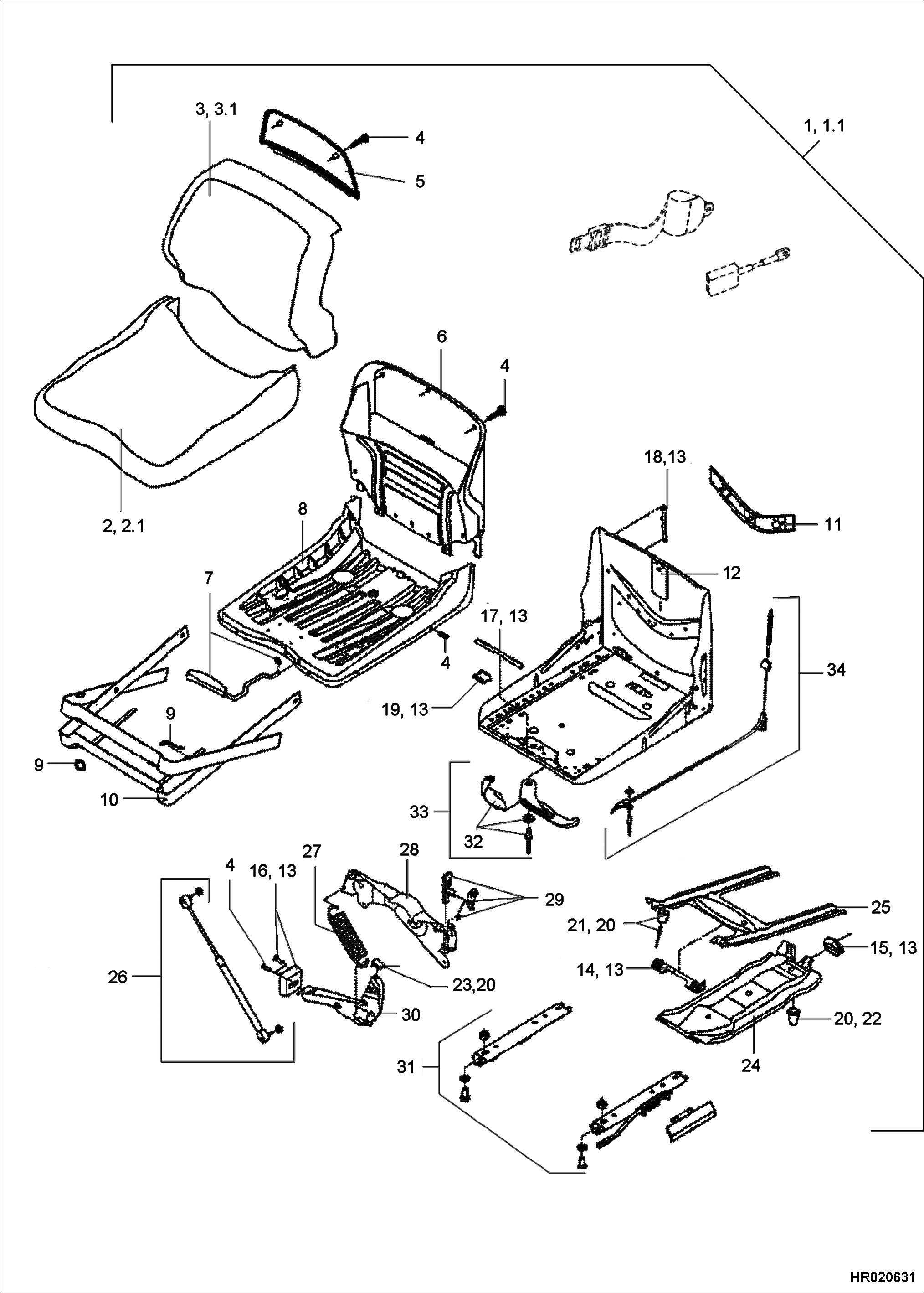 Схема запчастей Bobcat 442 - OPERATORS SEAT MAIN FRAME