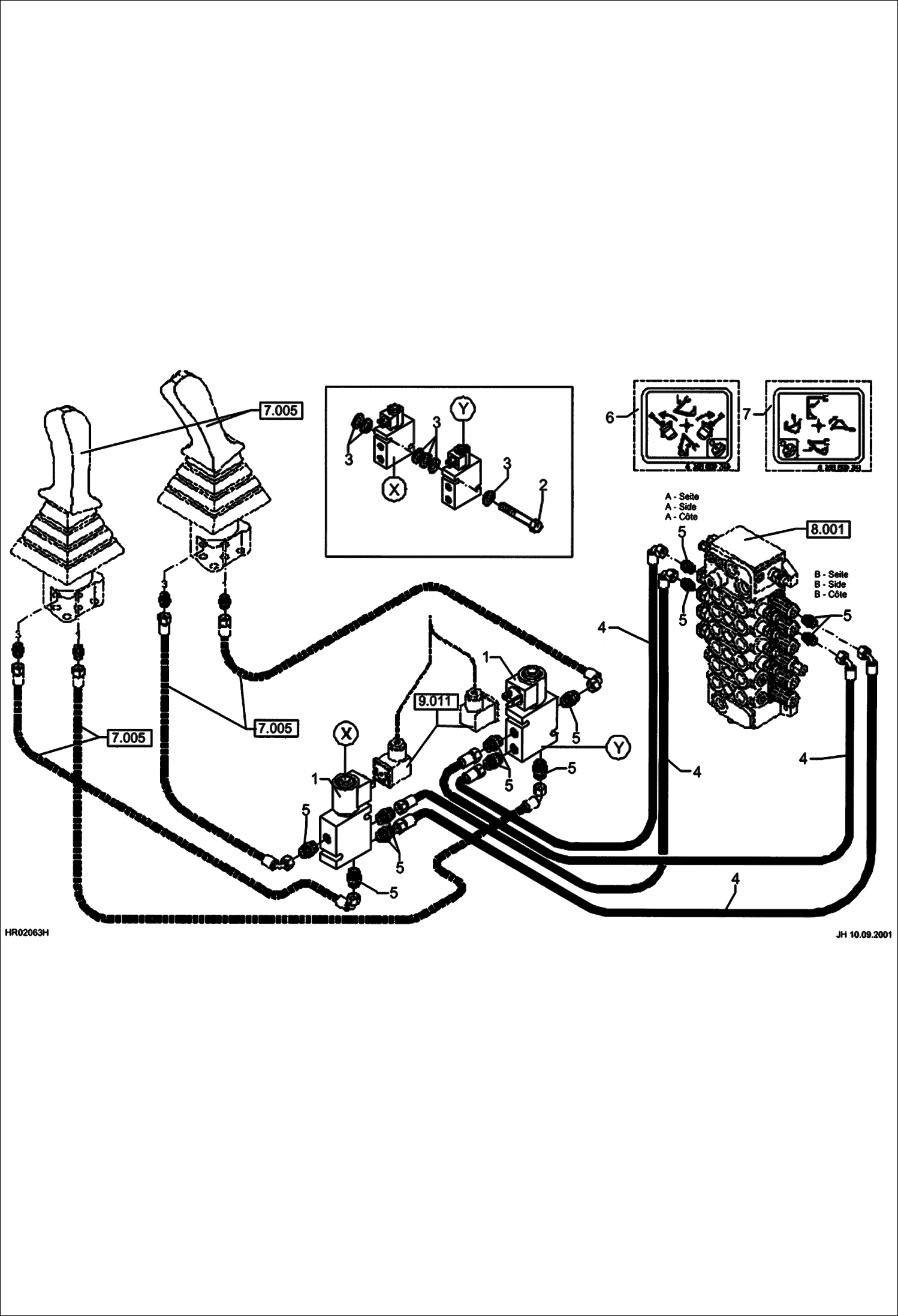 Схема запчастей Bobcat 442 - HYDRAULIC INSTALLATION Changeover ISO/SAE HYDRAULIC SYSTEM