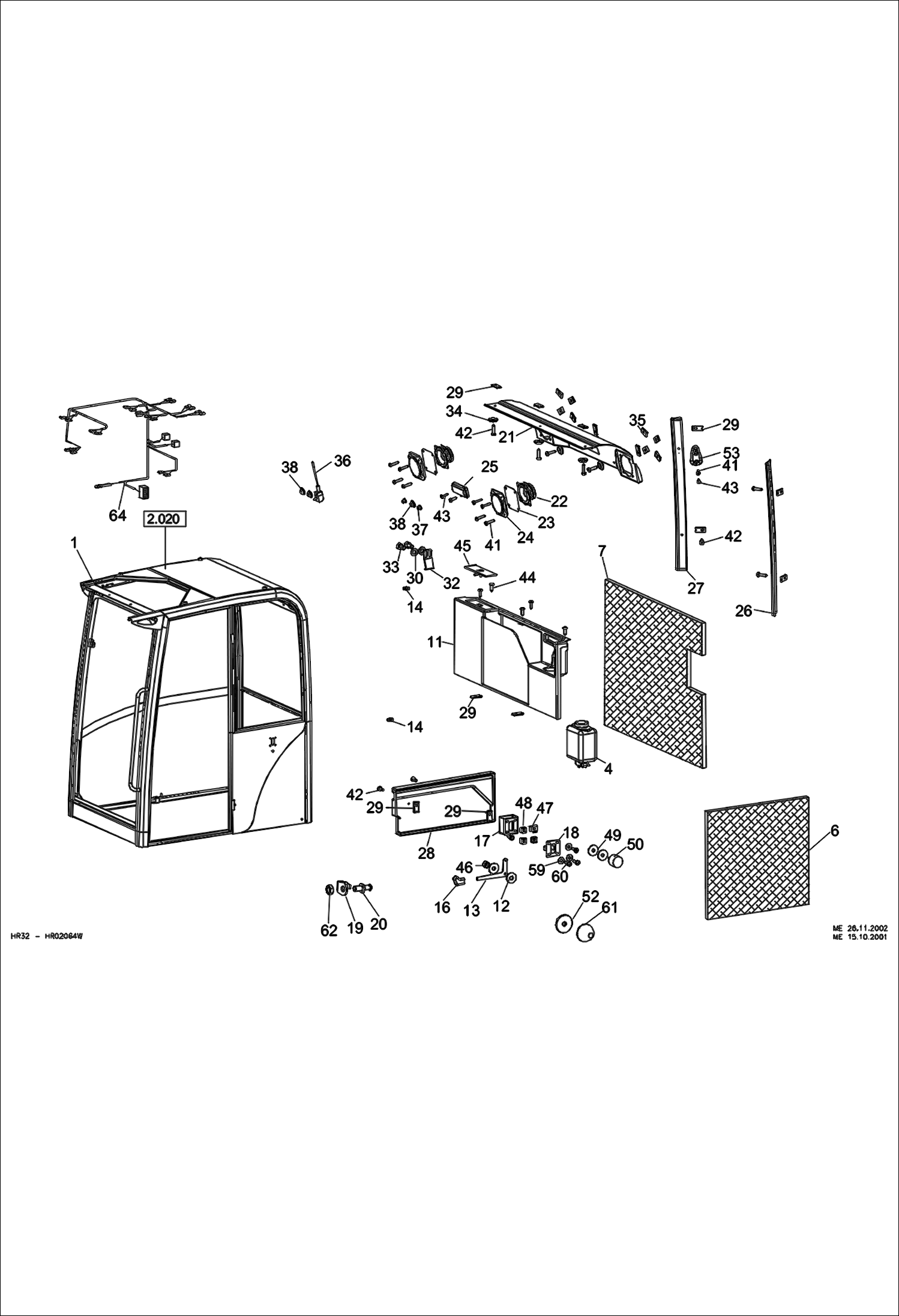 Схема запчастей Bobcat 442 - OPERATORS CAB WITH SEALS - EQUIPMENT 1 MAIN FRAME