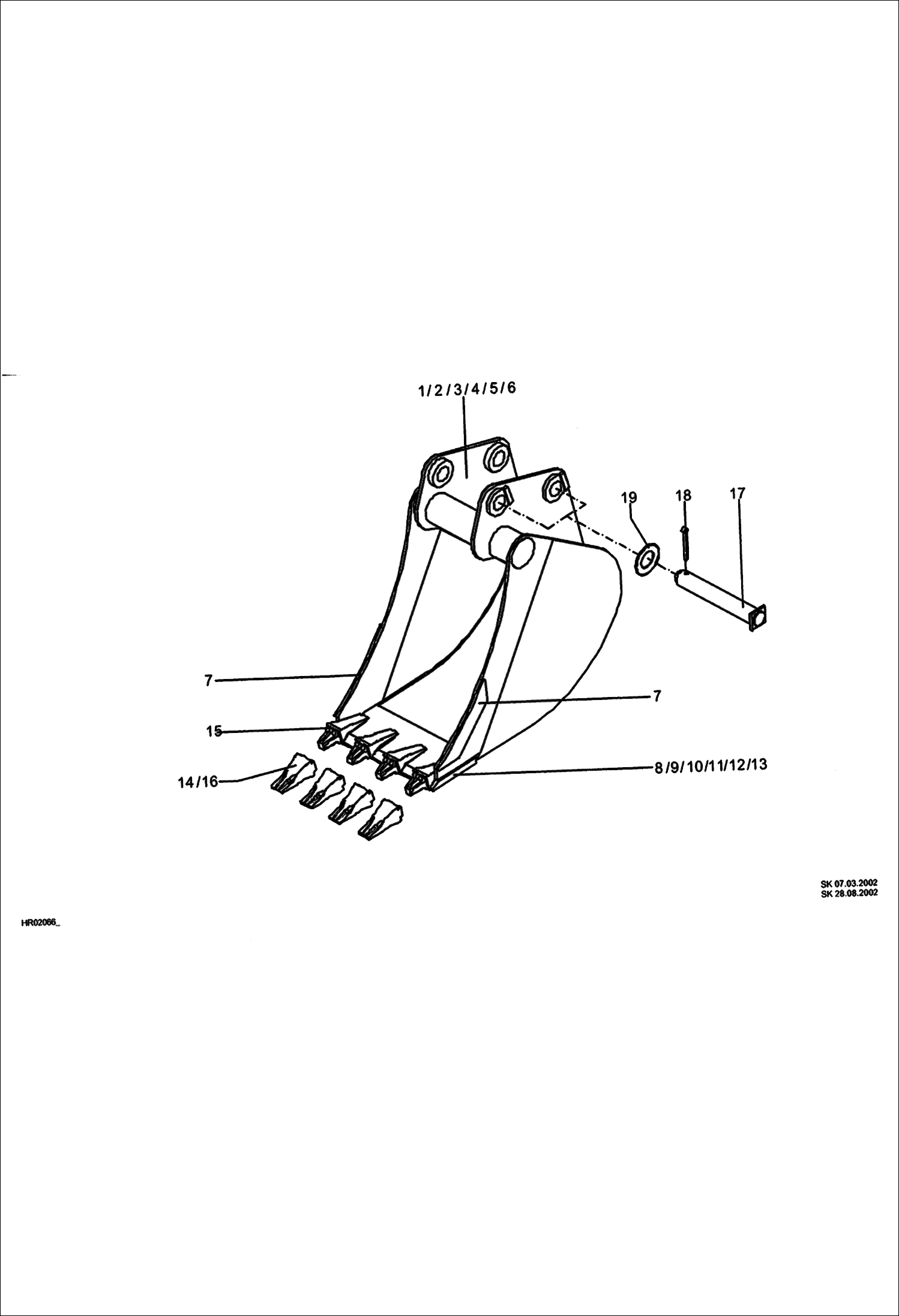 Схема запчастей Bobcat BUCKETS - BUCKET (300, 450, 500, 600, 800, 900 MM)(442) (Direct Mounted) Экскаваторы