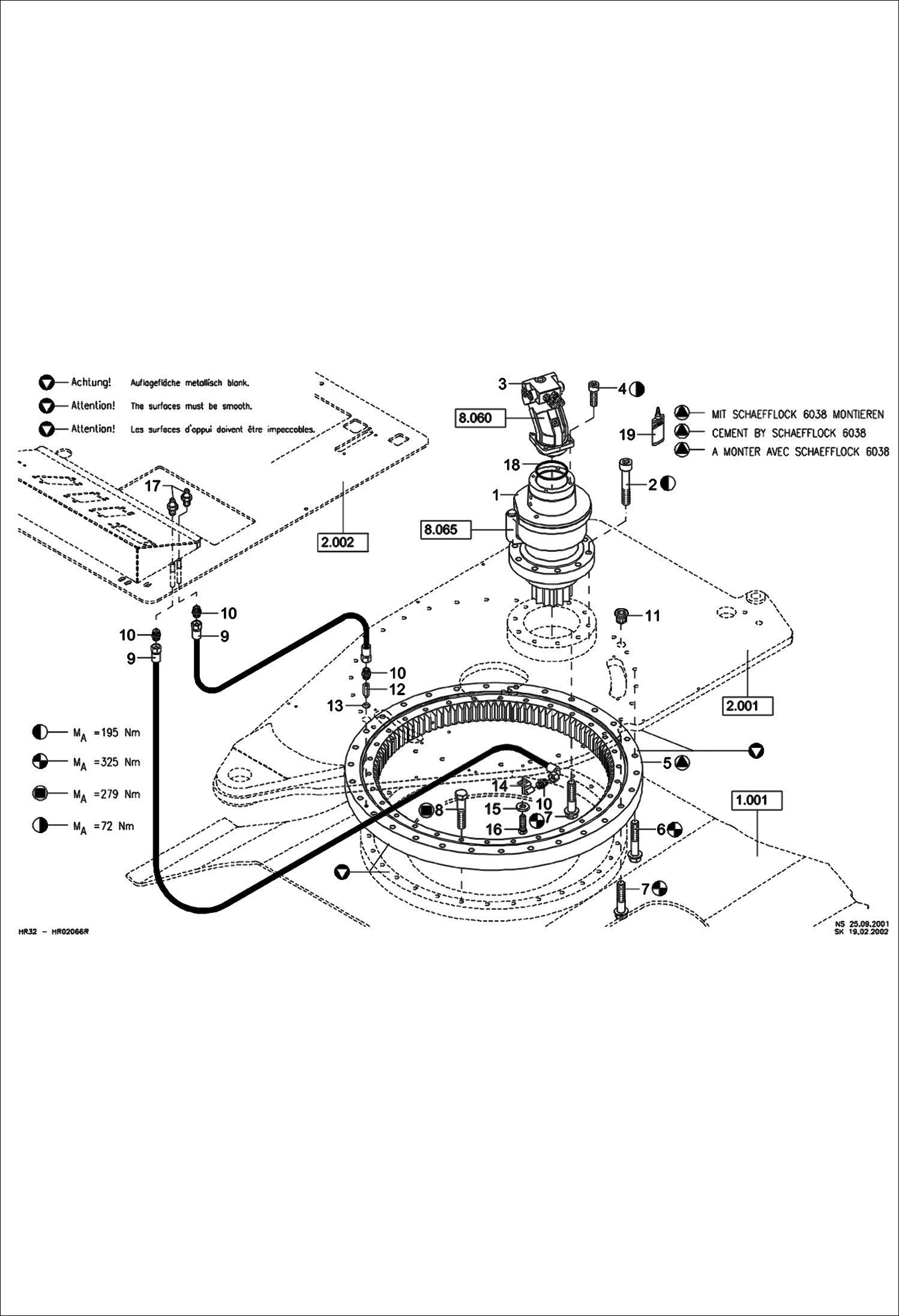 Схема запчастей Bobcat 442 - SLEW EQUIPMENT MAIN FRAME