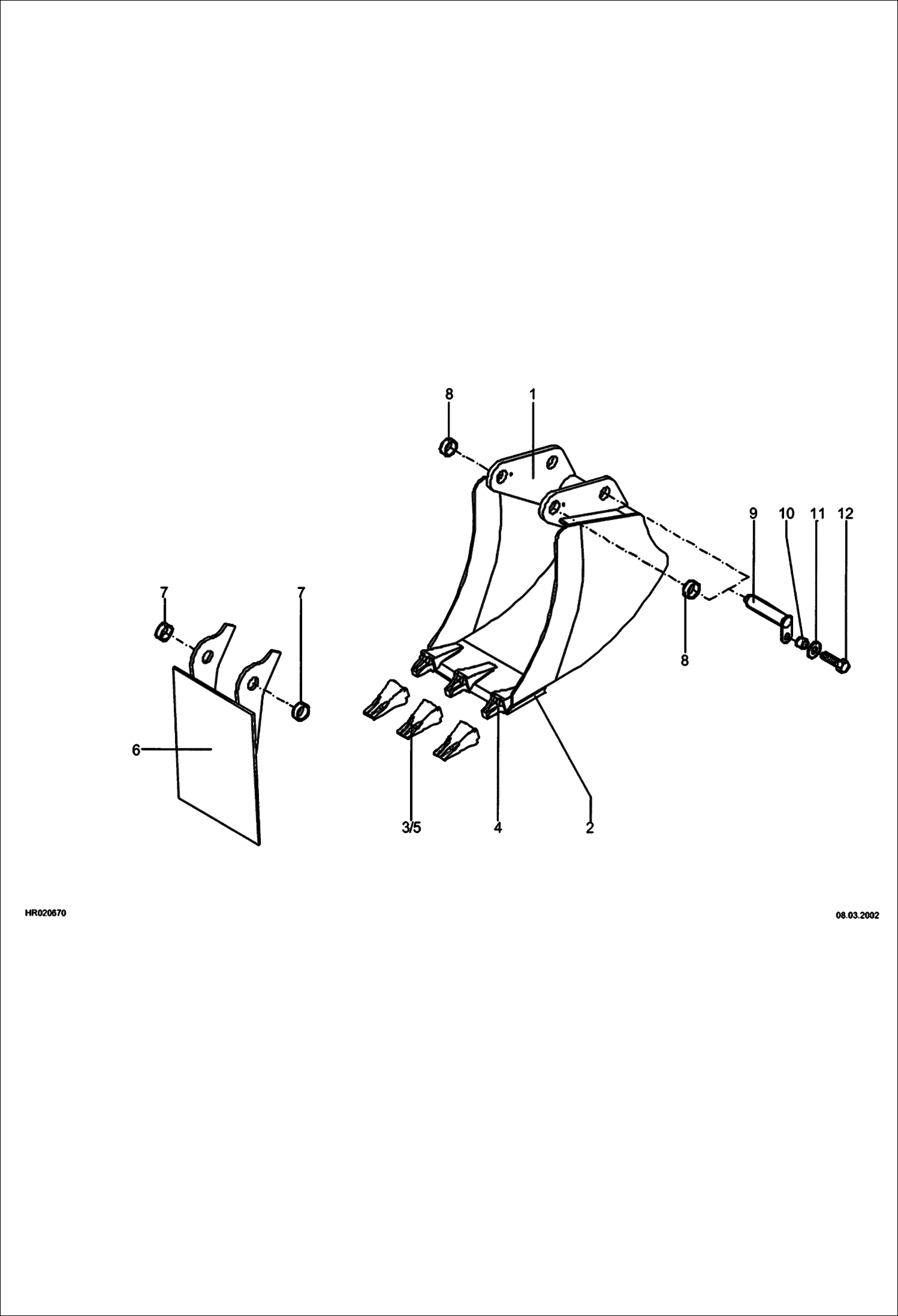 Схема запчастей Bobcat BUCKETS - BUCKET (With Scraper) (450 mm)(442) (Direct Mounted) Экскаваторы