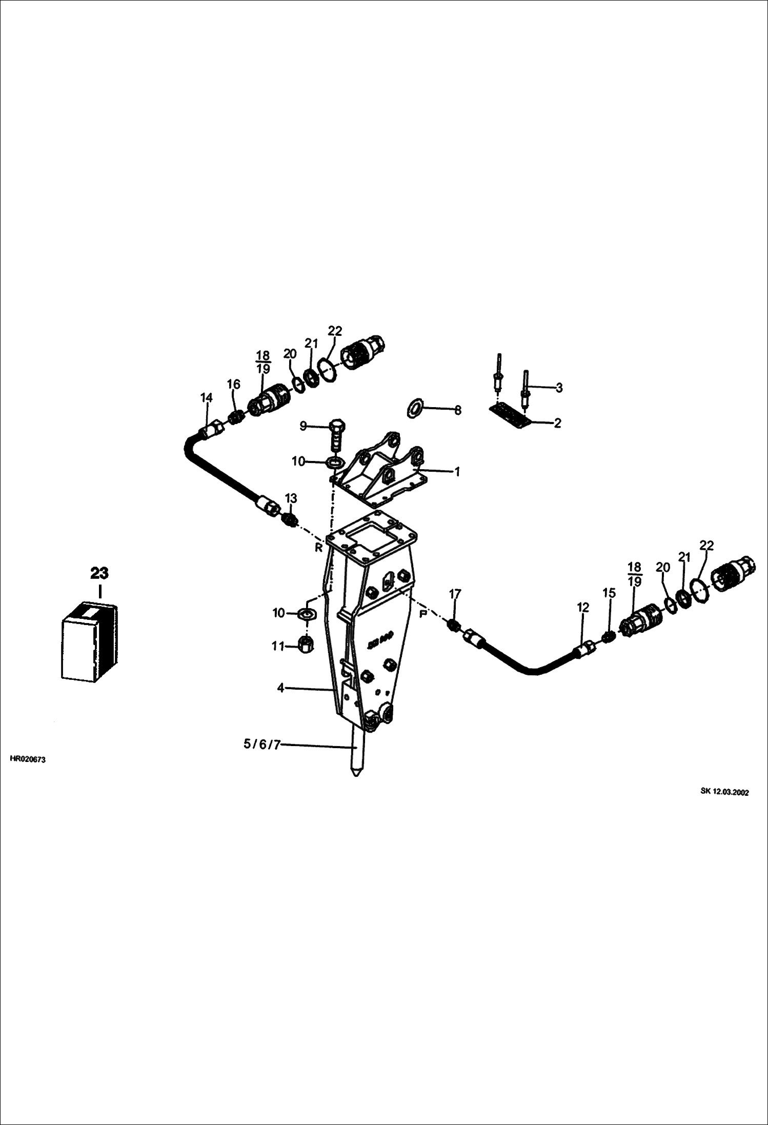 Схема запчастей Bobcat BREAKERS - BREAKER (Direct Mounted) (Hammer W/Hydraulic Installation) (B1400) (Use on 442) Экскаваторы