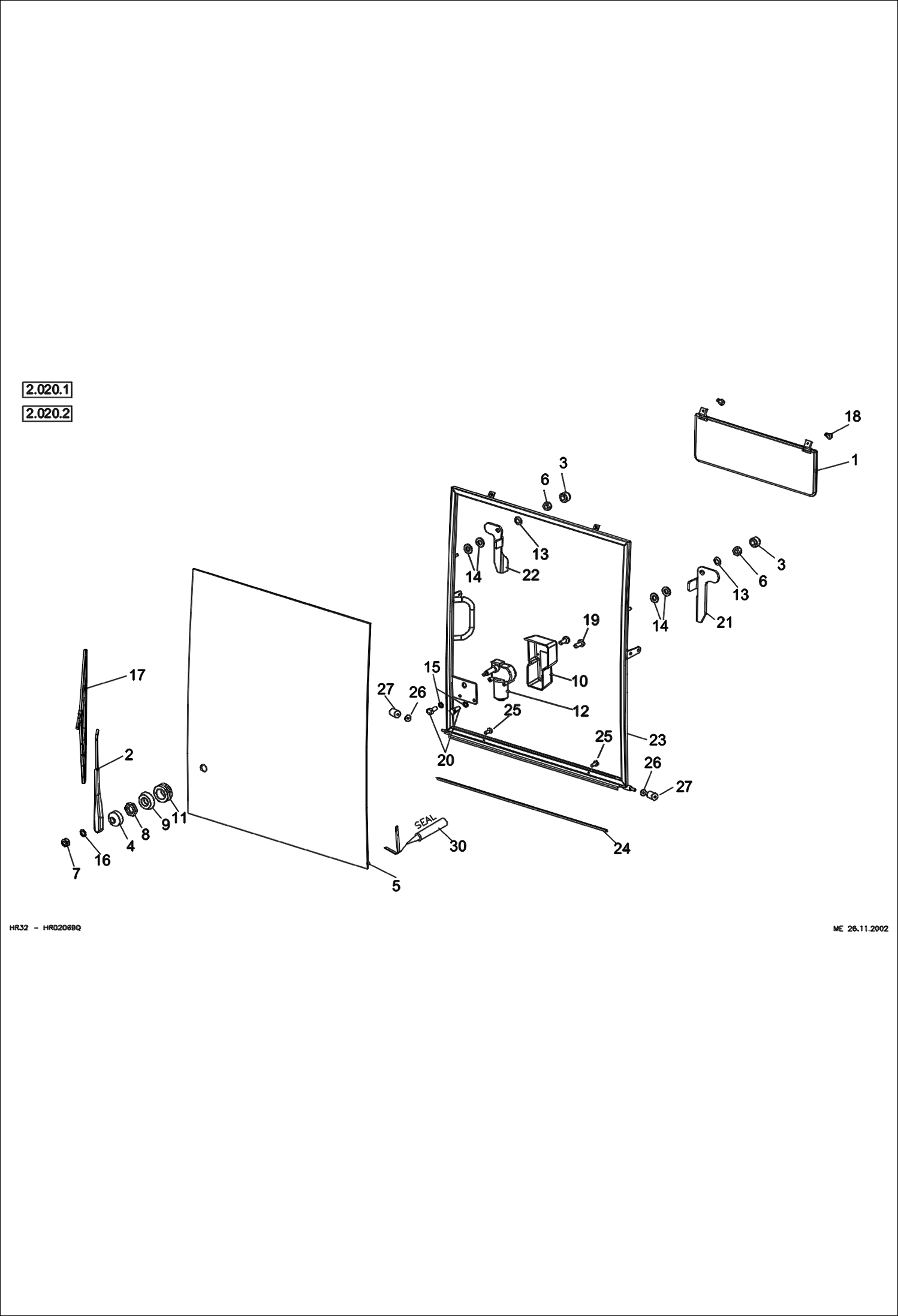 Схема запчастей Bobcat 442 - OPERATOR CAB - CEMENTED PANES - ROLLER PANE MAIN FRAME