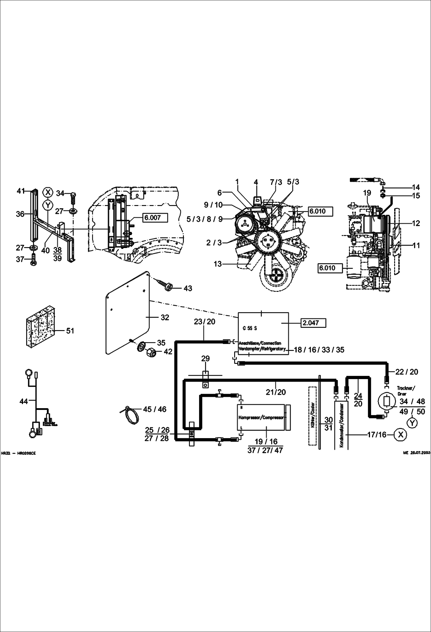 Схема запчастей Bobcat 442 - AIR CONDITIONING - NEW VERSION 5223 11650 thru 5223 11754 MAIN FRAME