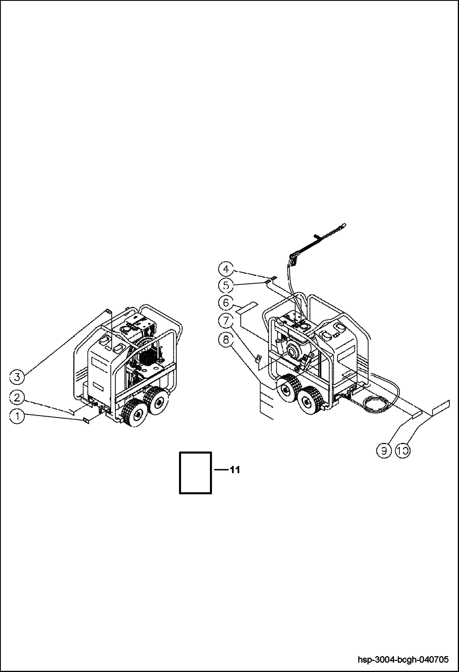 Схема запчастей Bobcat PRESSURE WASHER - DECAL PLACEMENT FRAME