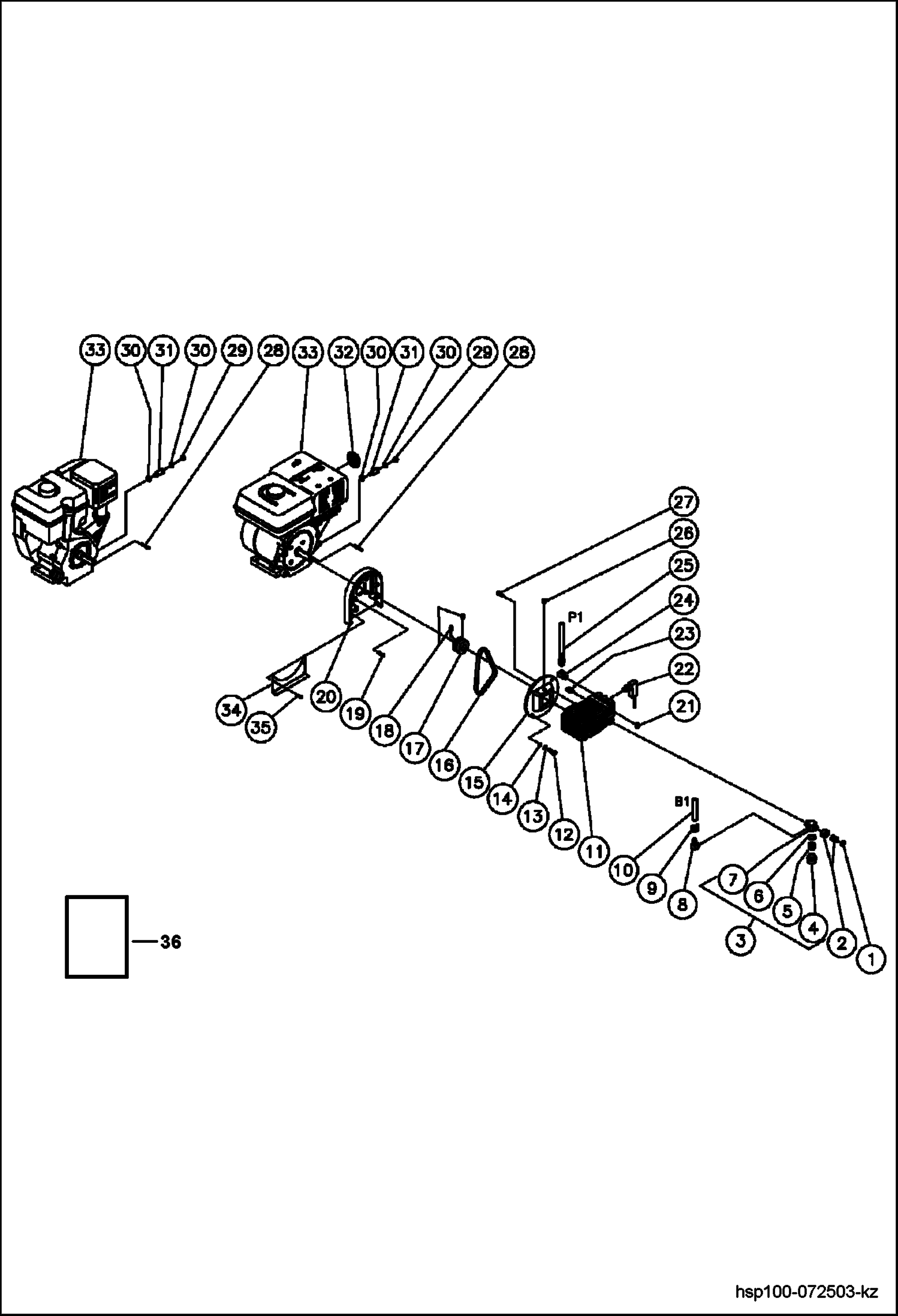 Схема запчастей Bobcat PRESSURE WASHER - PUMP/ENGINE ASSEMBLY PUMP