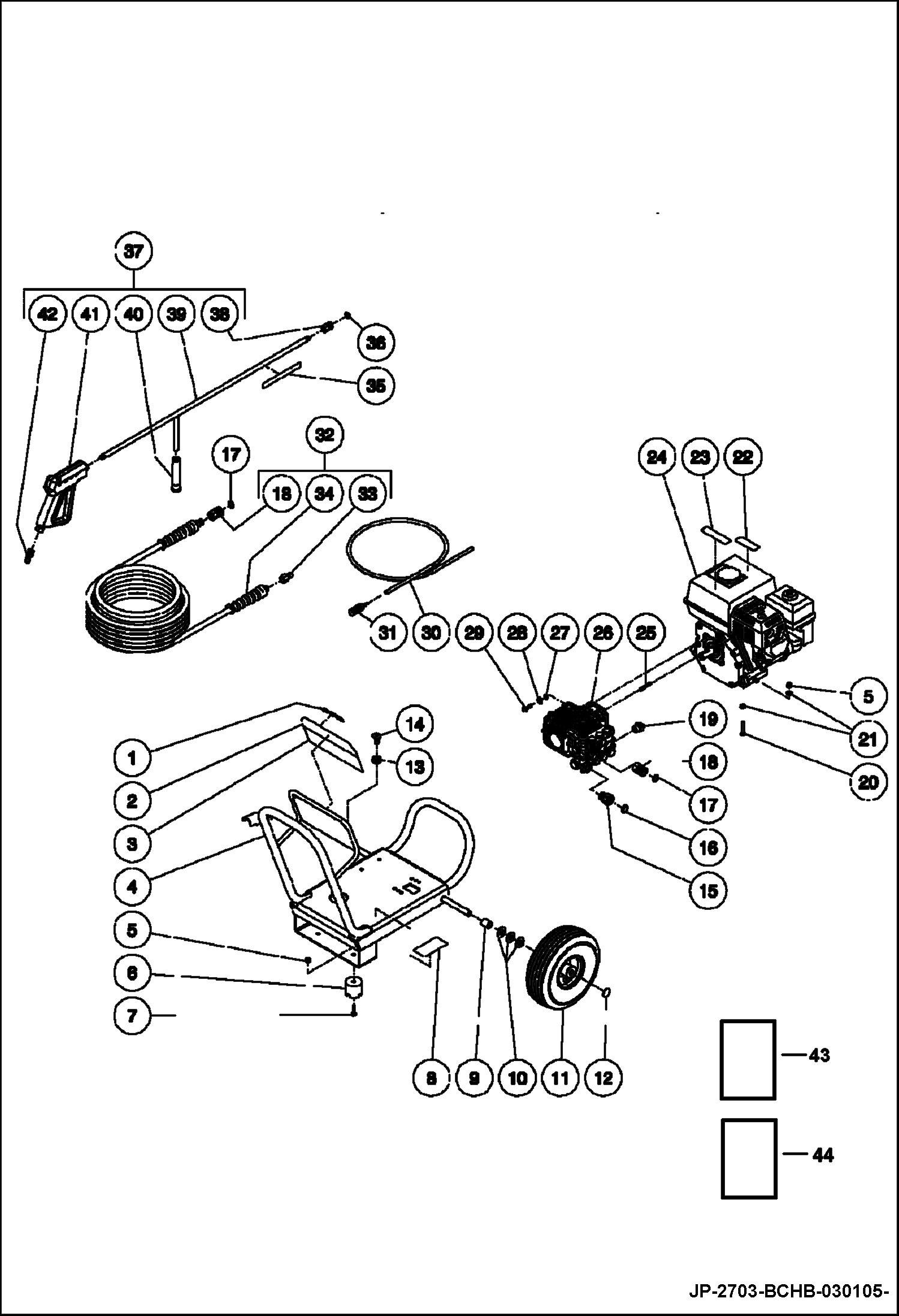 Схема запчастей Bobcat PRESSURE WASHER - FRAME ASSEMBLY FRAME