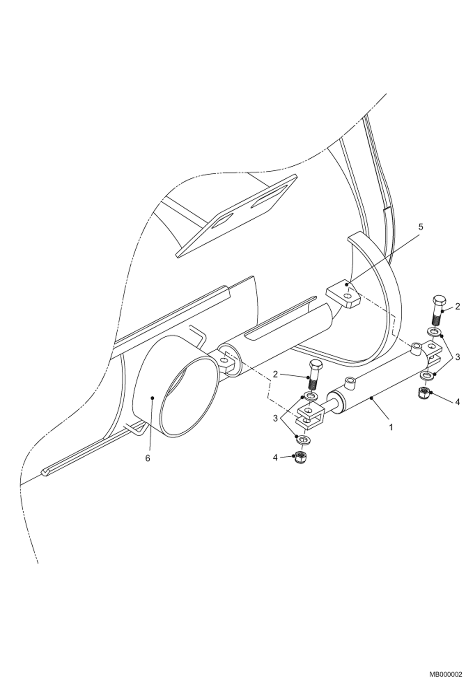 Схема запчастей Bobcat MIXING BUCKET - Discharge gate Hydraulic cylinder 991000625 & above Loader