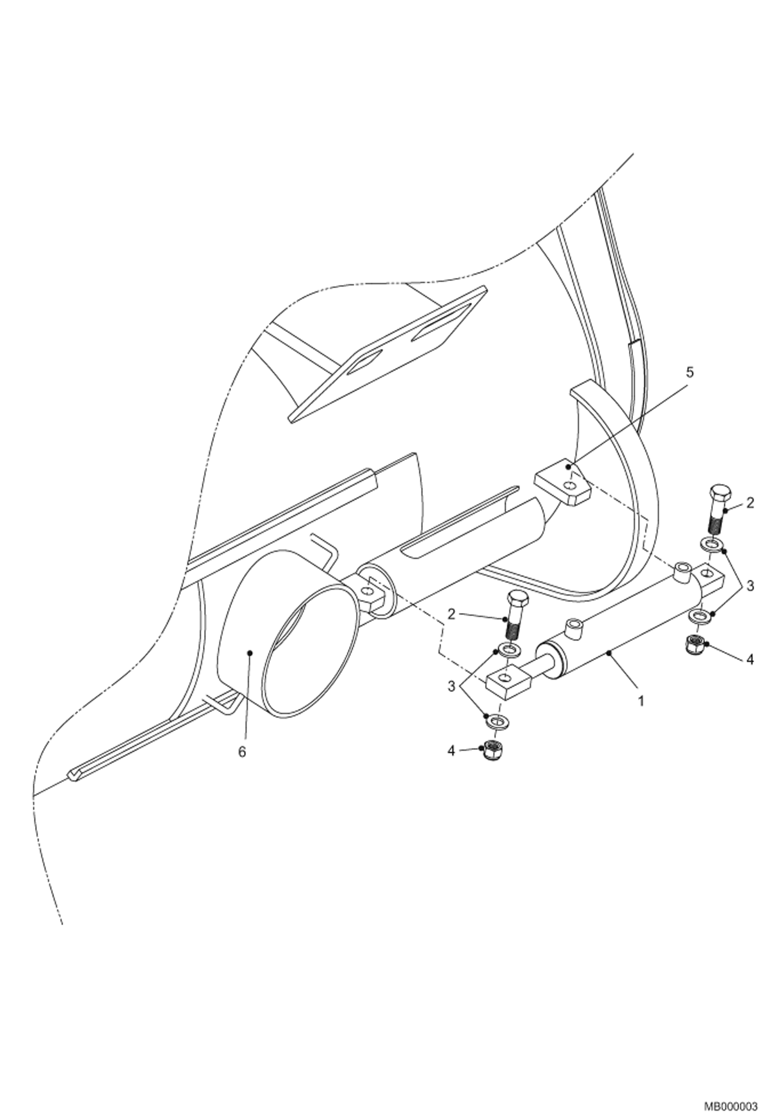 Схема запчастей Bobcat MIXING BUCKET - Discharge gate Hydraulic cylinder 991000624 & below Loader