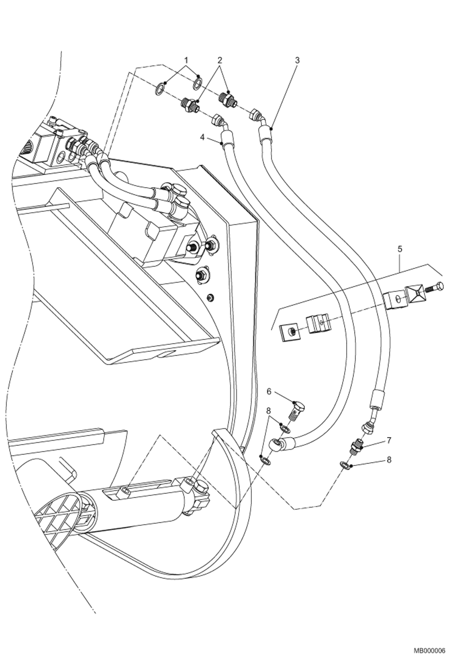 Схема запчастей Bobcat MIXING BUCKET - Hose - Cylinder discharge gate Loader