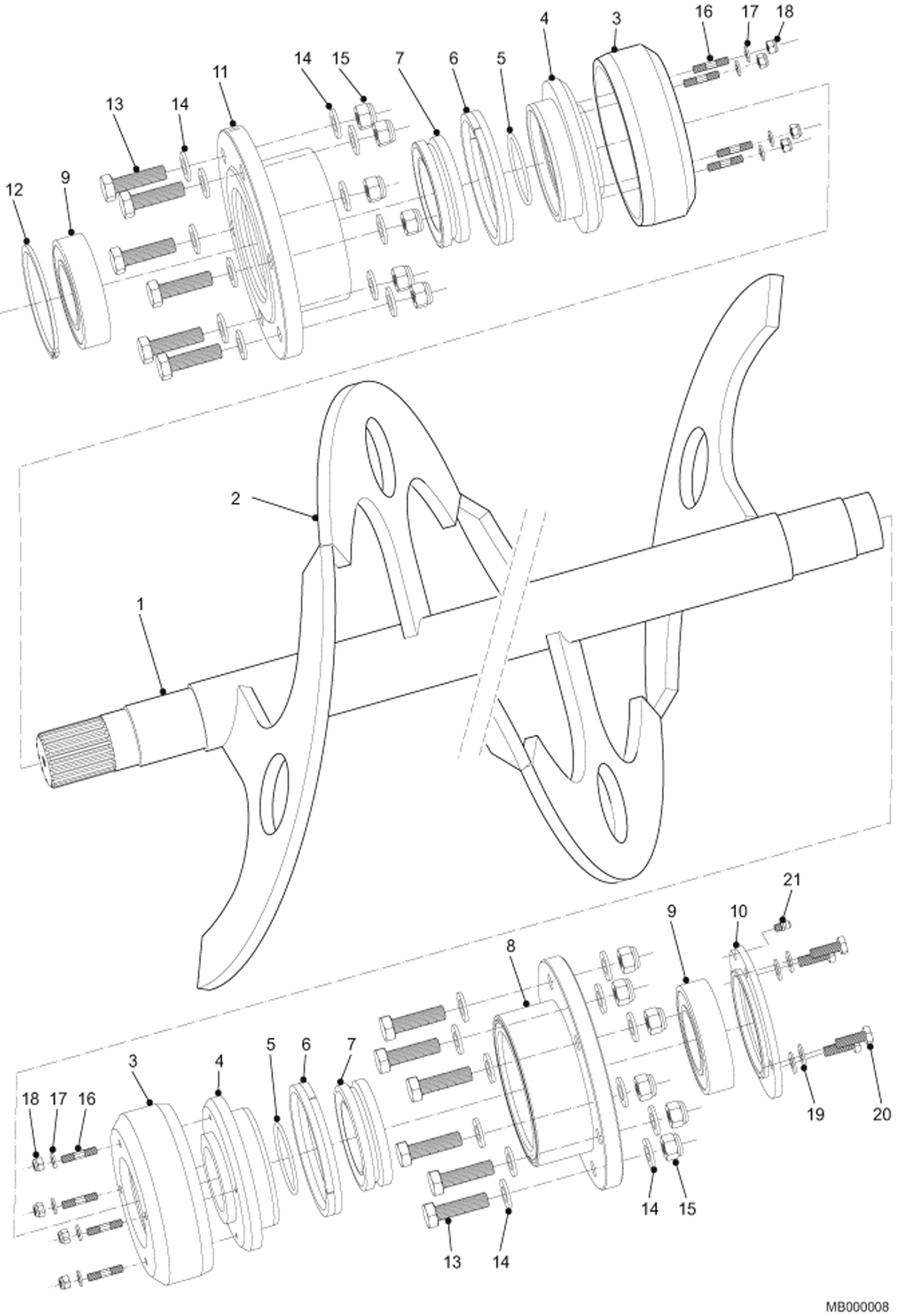 Схема запчастей Bobcat MIXING BUCKET - Paddle shaft 991001320 & above Loader