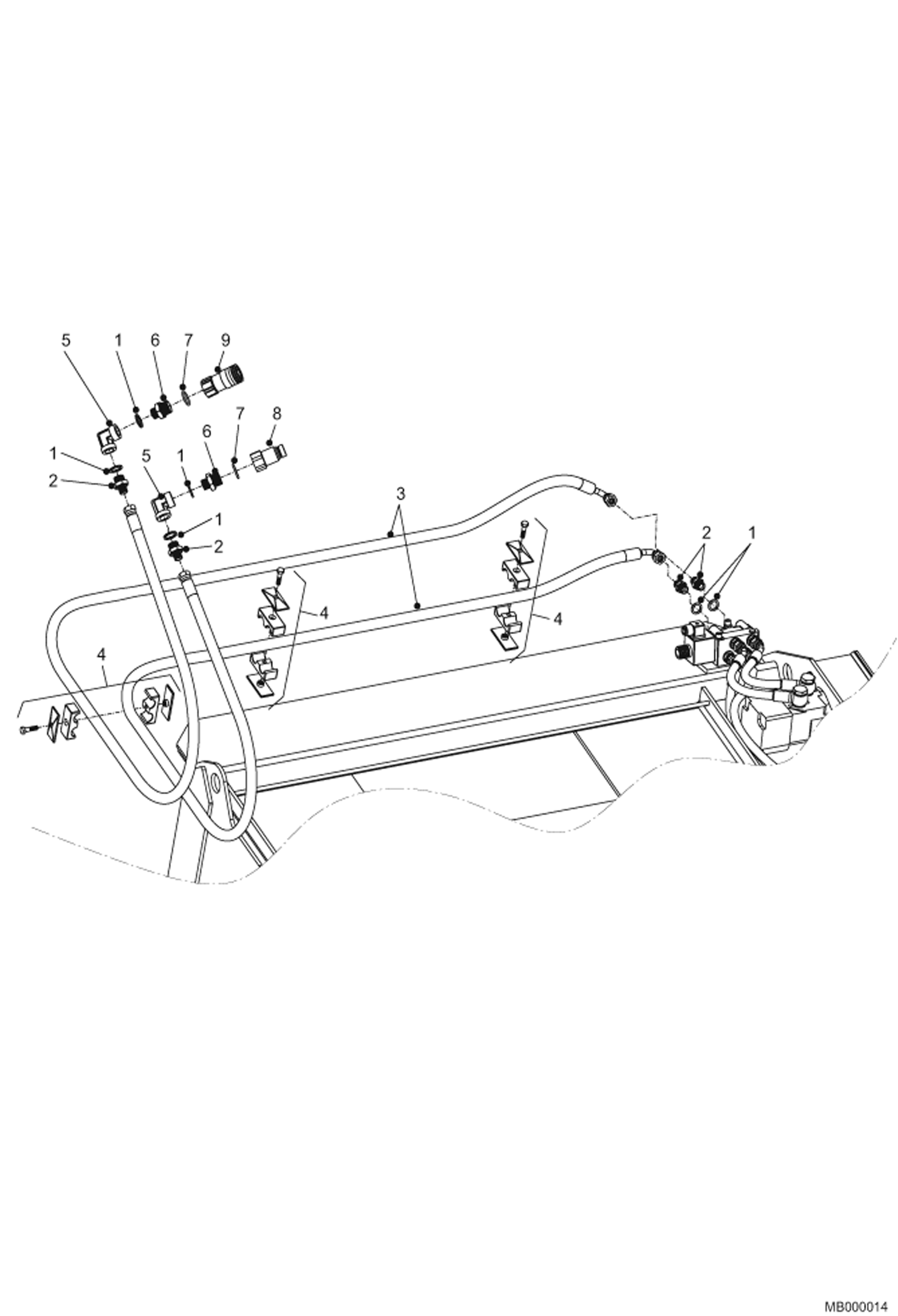 Схема запчастей Bobcat MIXING BUCKET - Hoses & tube lines 991002024 & above Loader