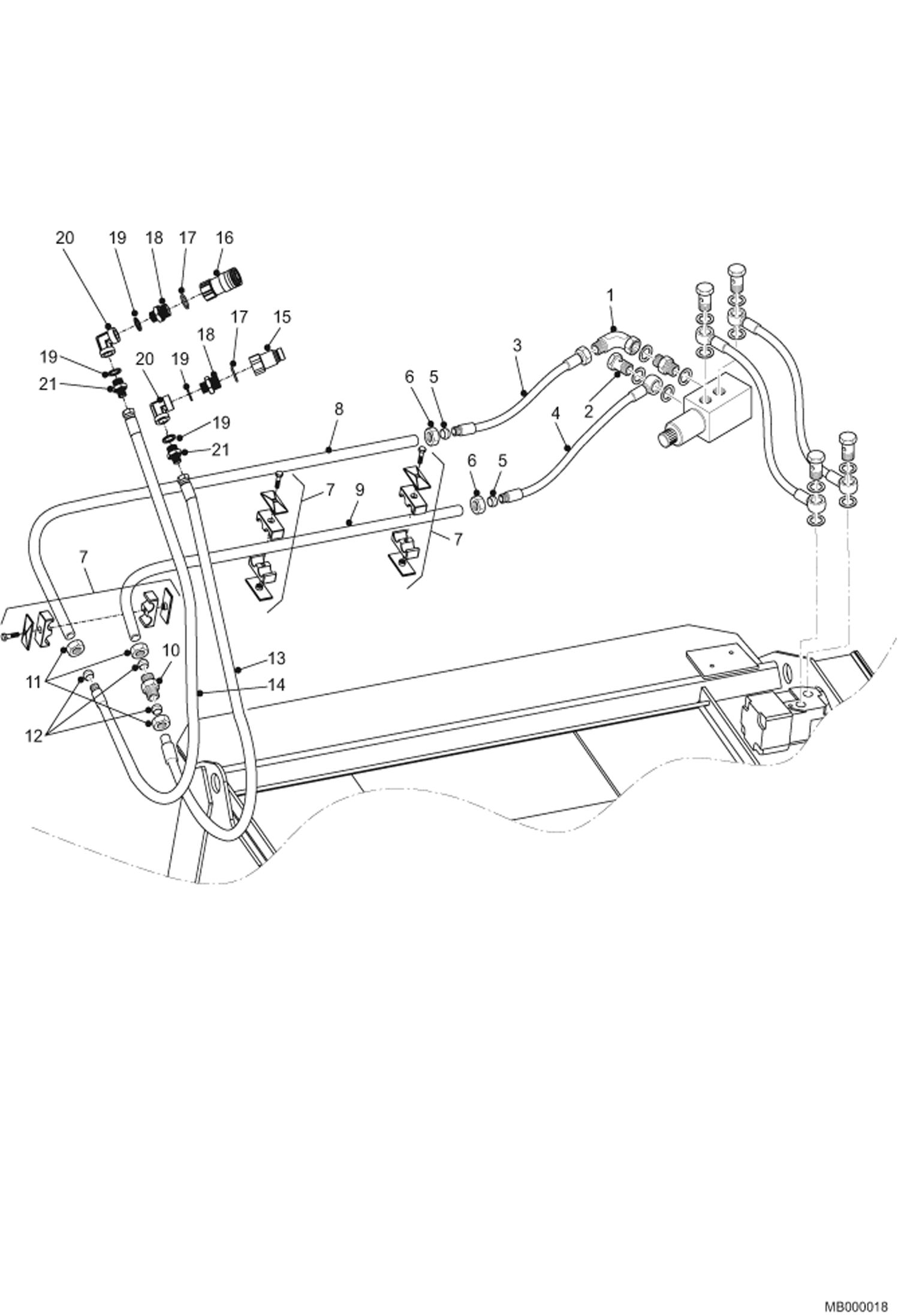 Схема запчастей Bobcat MIXING BUCKET - Hoses & tube lines 991002023 & below Loader