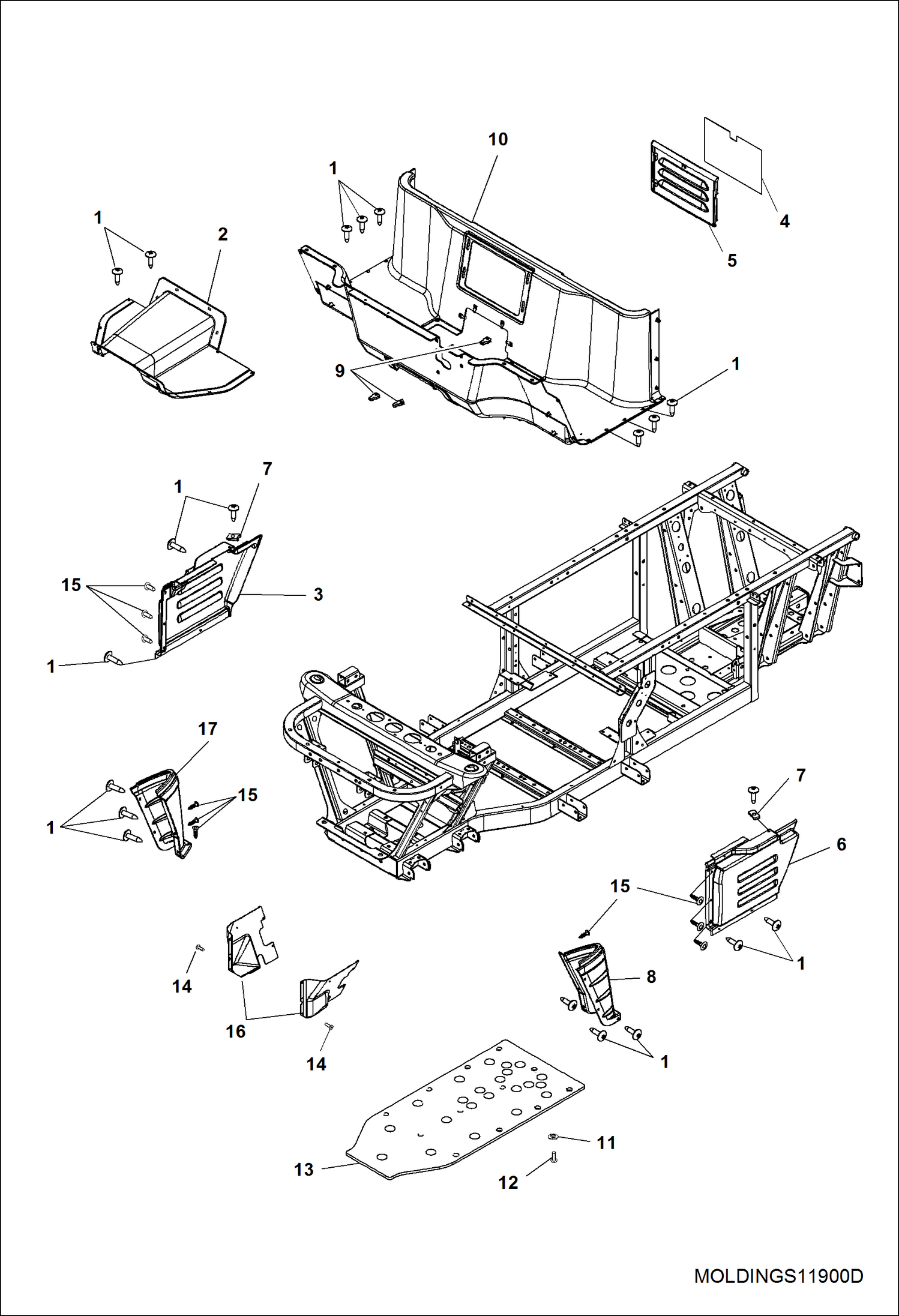 Схема запчастей Bobcat 3400 - BODY, FLOOR & FENDERS MAIN FRAME