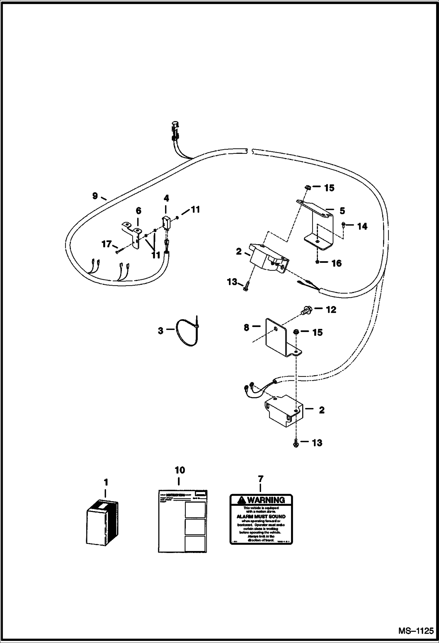 Схема запчастей Bobcat 334 - MOTION ALARM KIT (S/N 232512782, 232711433 & 232612157 & Below) ACCESSORIES & OPTIONS