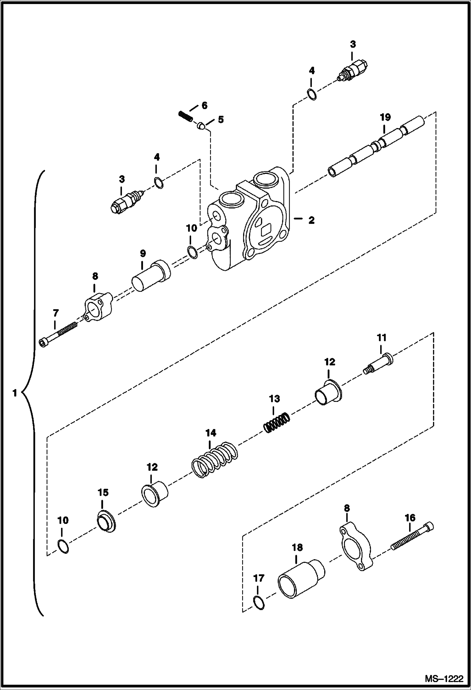 Схема запчастей Bobcat 325 - VALVE SECTION (Arm) (S/N 232312386 & Below, 232412117 & Below, 232412128 & 12129) HYDRAULIC SYSTEM