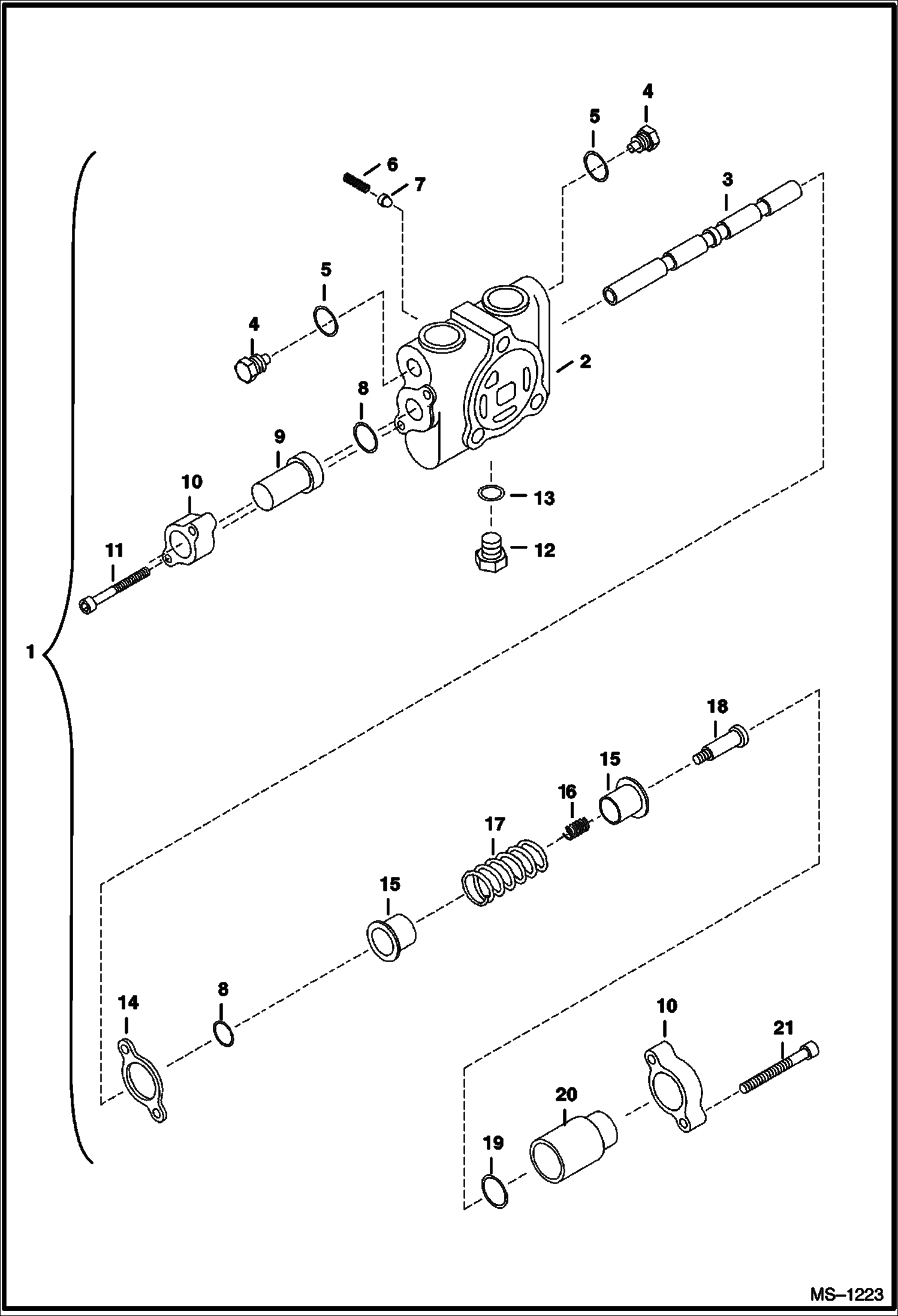 Схема запчастей Bobcat 325 - VALVE SECTION (Auxiliary Valve) (S/N 232312386 & Below, 232412117 & Below, 232412128 & 12129) HYDRAULIC SYSTEM