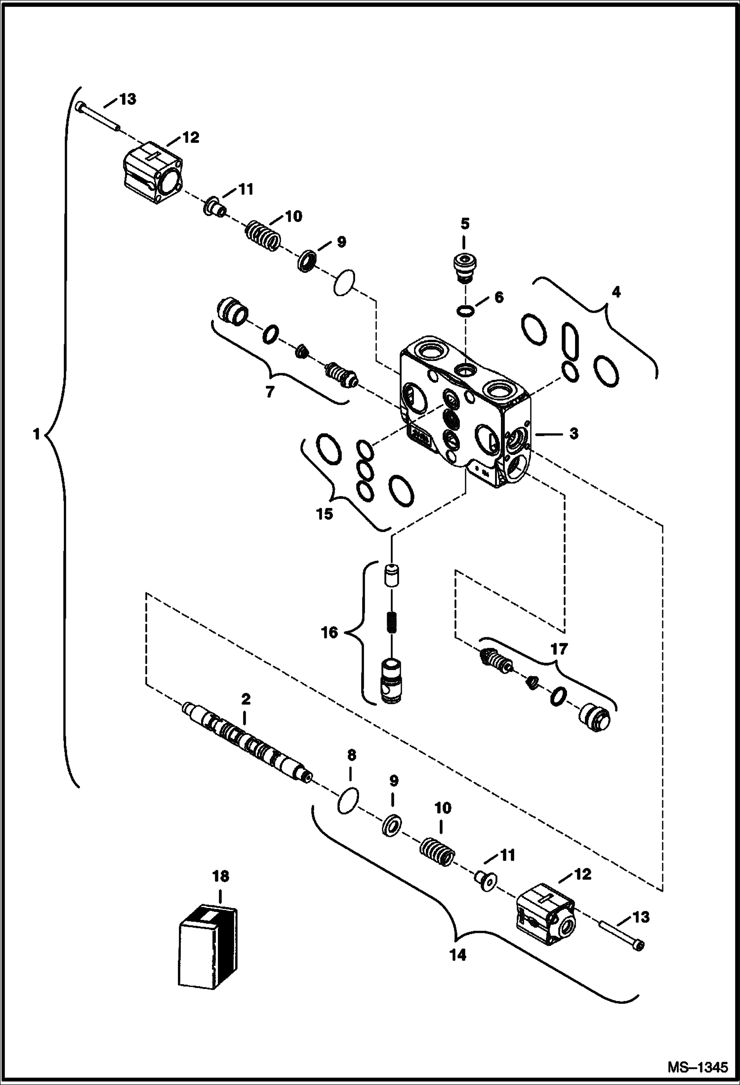 Схема запчастей Bobcat 322 - VALVE SECTION (Bucket) (S/N 223812347 & Above, 223514377 & Above, 223911001 & Above, 224011001 & Above) HYDRAULIC SYSTEM