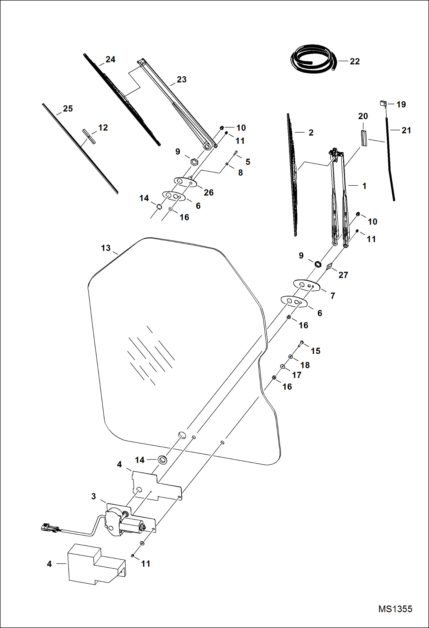 Схема запчастей Bobcat A-Series - CAB DOOR (Window & Wiper) ACCESSORIES & OPTIONS