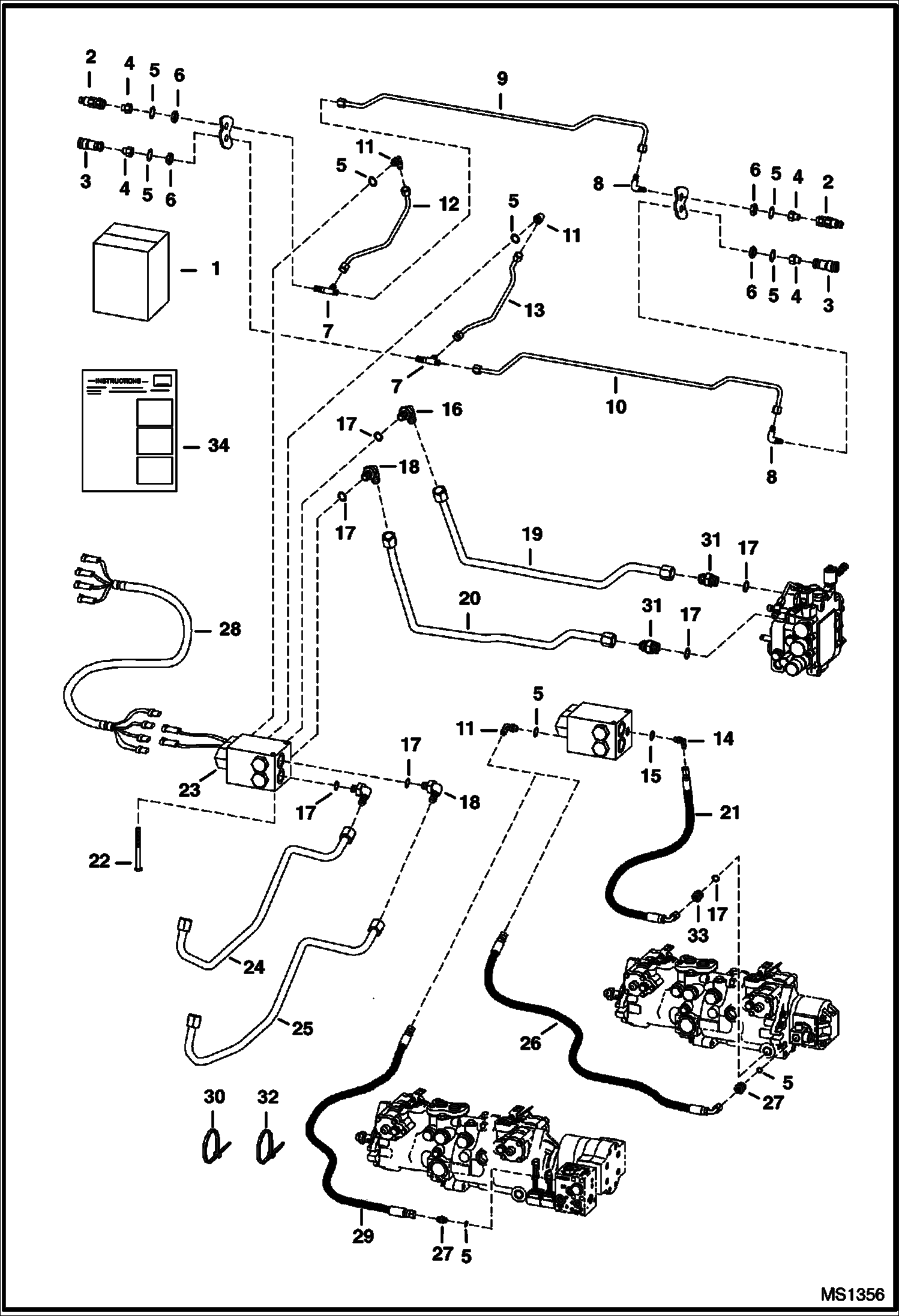 Схема запчастей Bobcat 800s - REAR AUXILIARY HYDRAULICS (Standard Flow) ACCESSORIES & OPTIONS