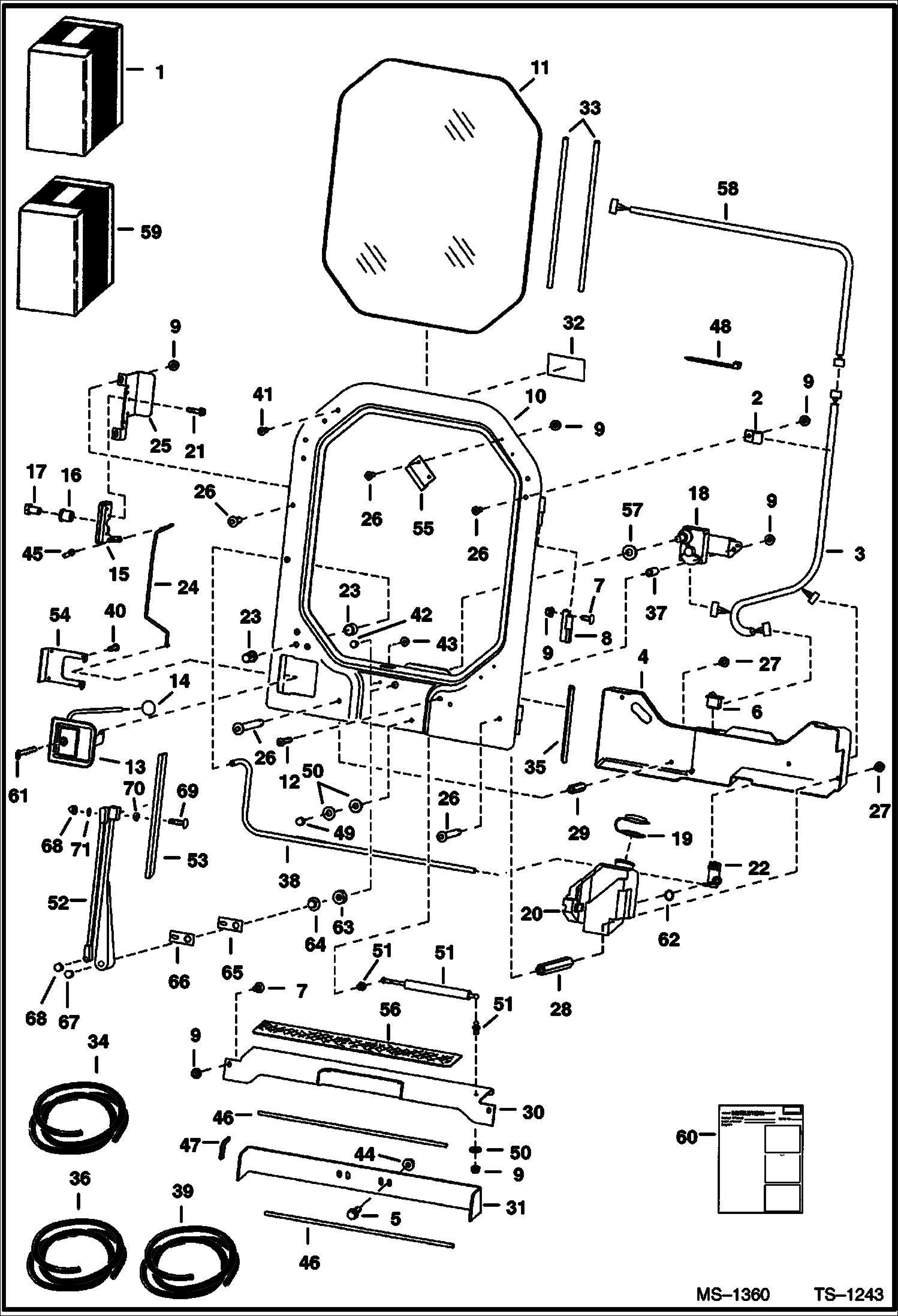 Схема запчастей Bobcat 500s - CAB DOOR (L.H. Hinged) ACCESSORIES & OPTIONS