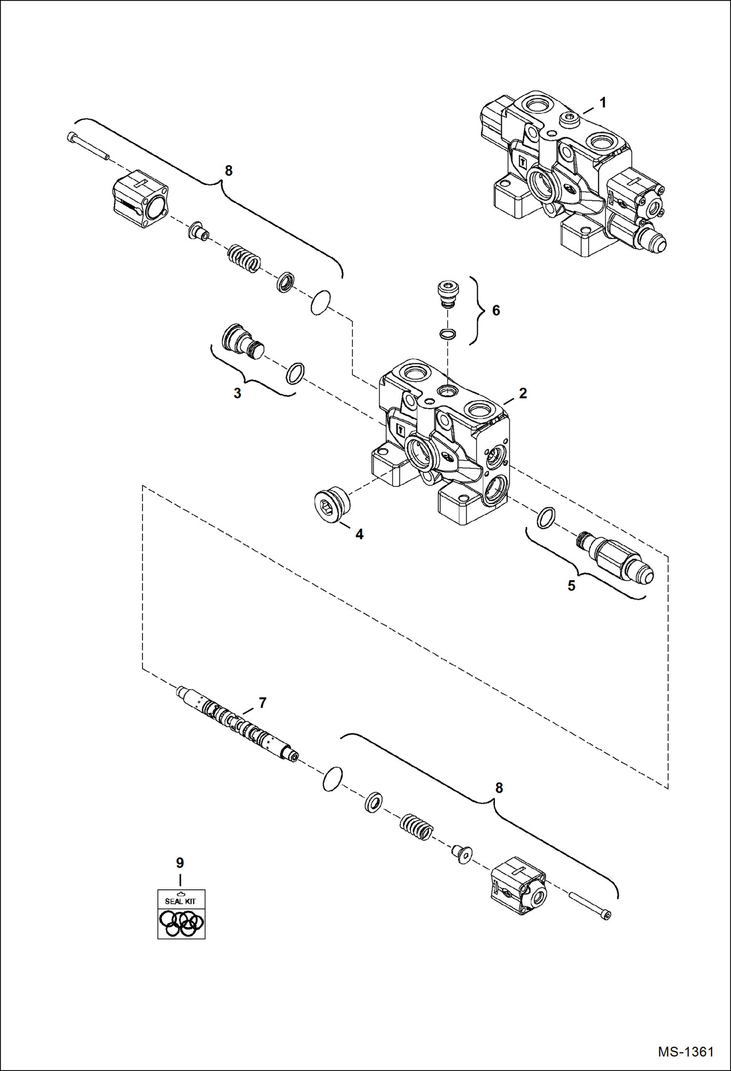 Схема запчастей Bobcat 325 - VALVE SECTION (Slew) (S/N 232312387, 232412118-12127 & 12130 & Above) HYDRAULIC SYSTEM