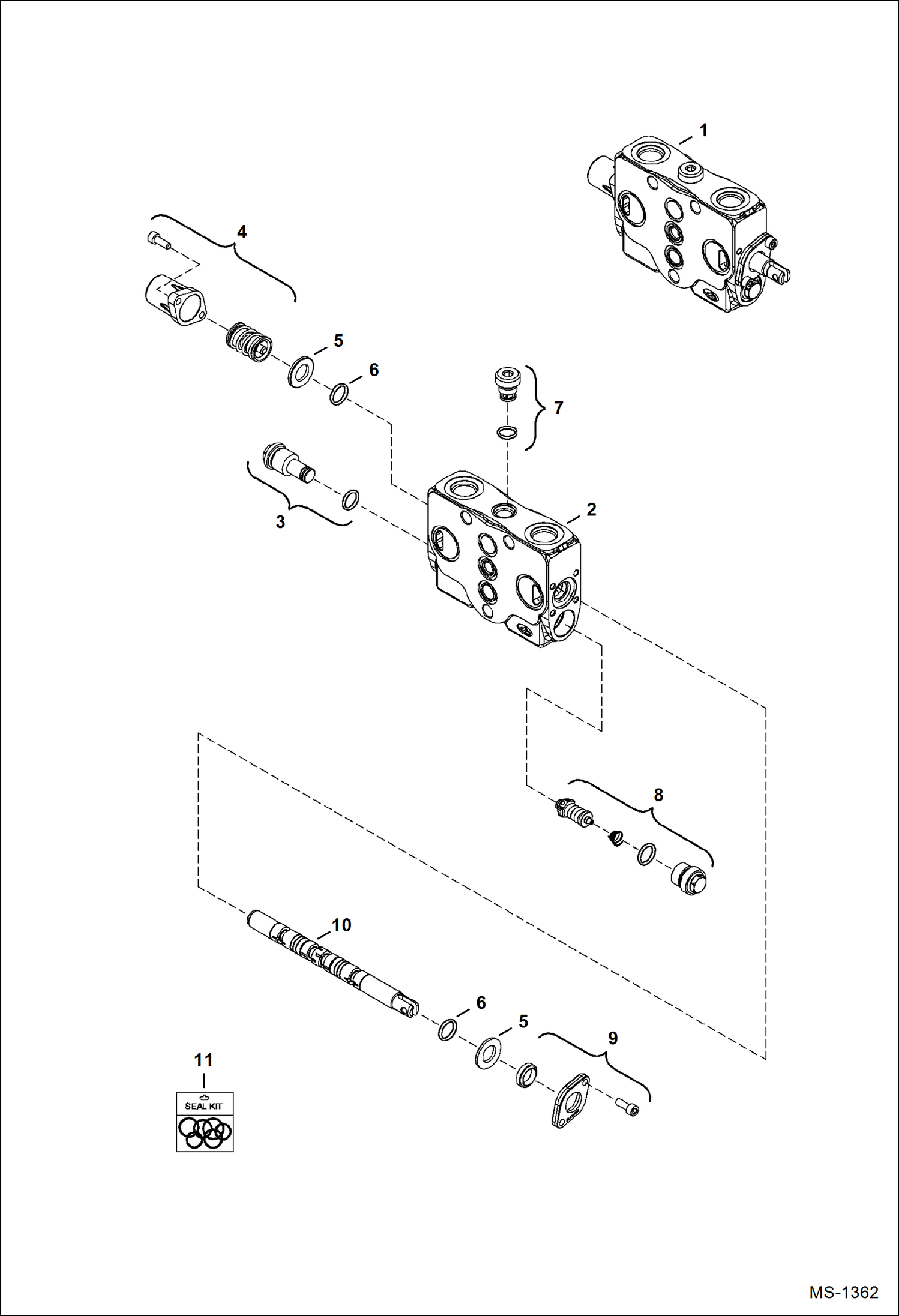 Схема запчастей Bobcat 325 - VALVE SECTION (Blade) (S/N 232312387, 2324 12118-12127 & 12130 & Above) HYDRAULIC SYSTEM