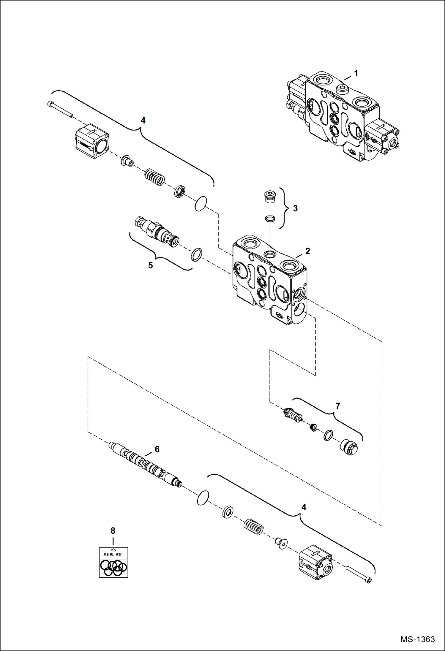 Схема запчастей Bobcat 325 - VALVE SECTION (Boost) (S/N 232312387, 2324 12118-12127 & 12130 & Above) HYDRAULIC SYSTEM