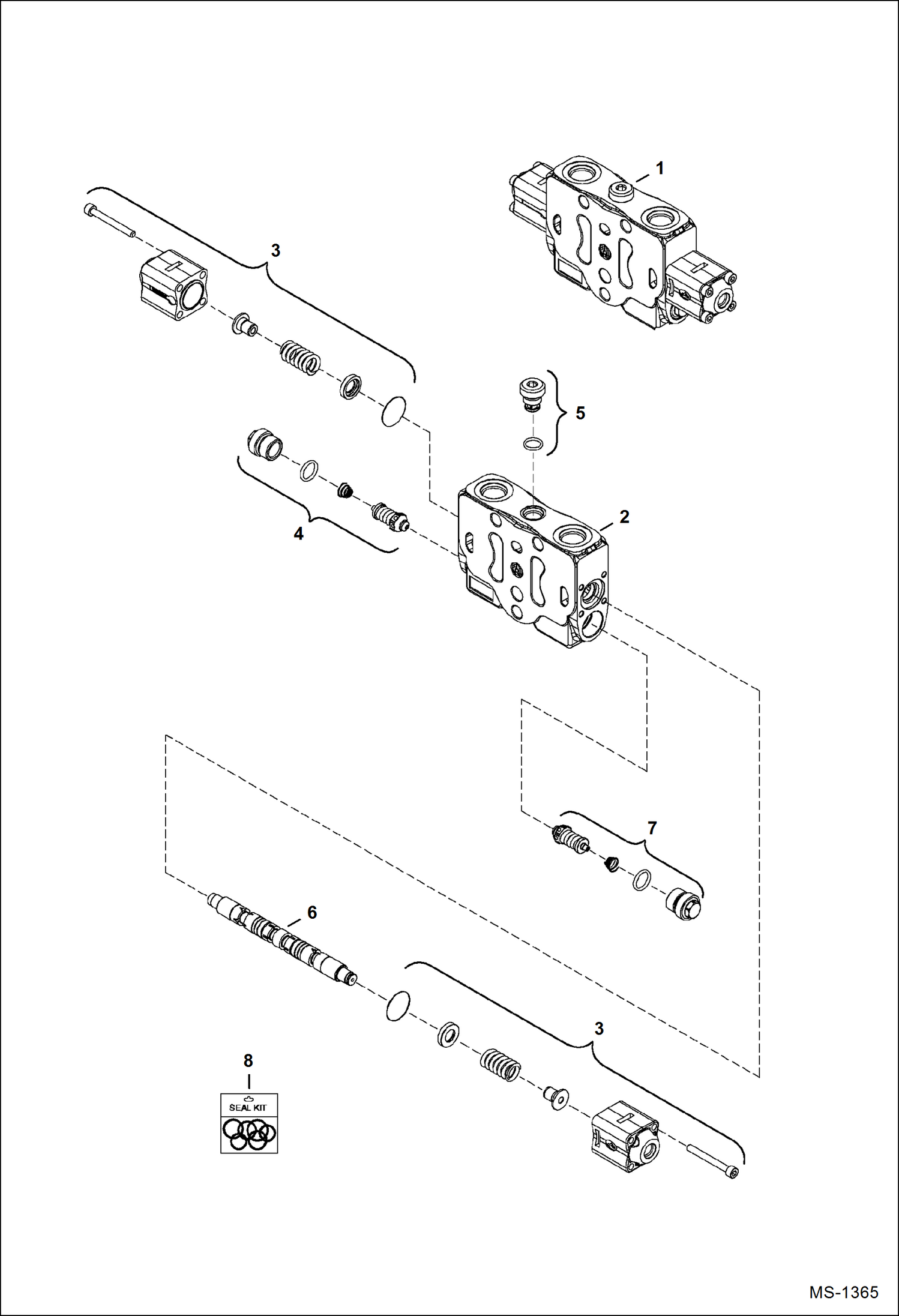 Схема запчастей Bobcat 325 - VALVE SECTION (Bucket) (S/N 232312387, 2324 12118-12127 & 12130 & Above) HYDRAULIC SYSTEM