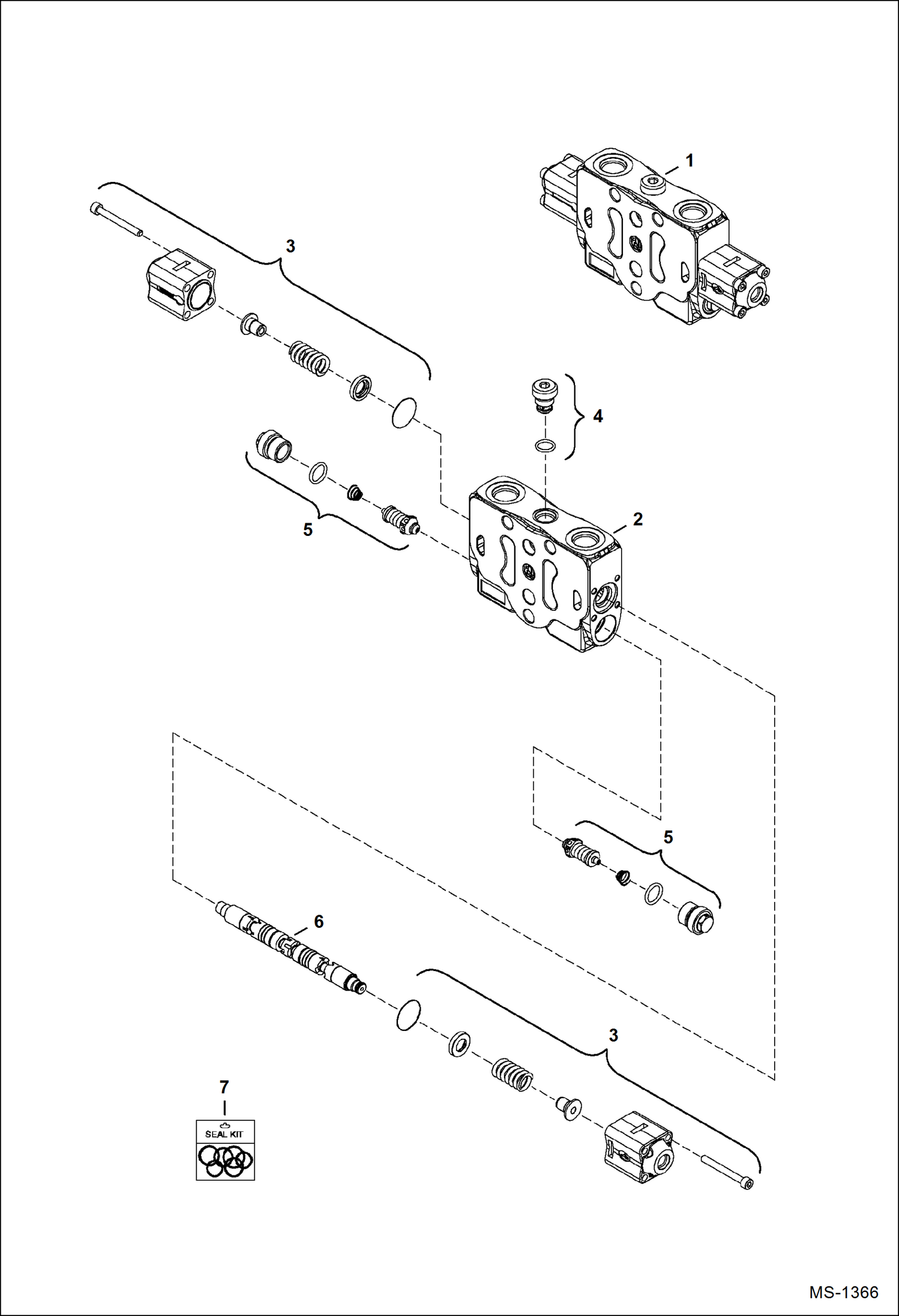 Схема запчастей Bobcat 325 - VALVE SECTION (Arm) (S/N 232312387, 2324 12118-12127 & 12130 & Above) HYDRAULIC SYSTEM