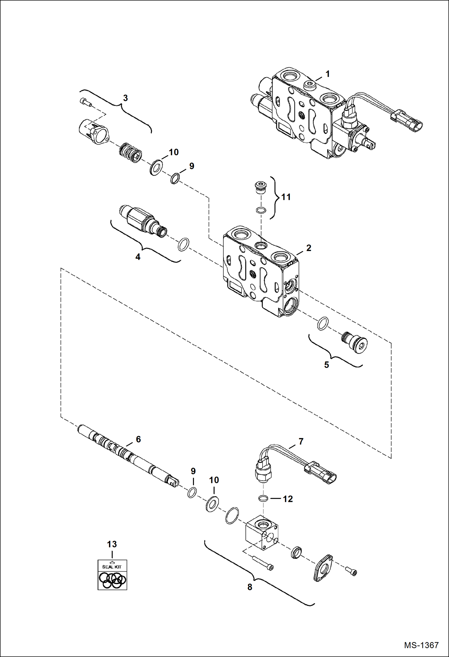 Схема запчастей Bobcat 325 - VALVE SECTION (Left Travel) (S/N 232312387, 232412118-12127 & 12130 & Above) HYDRAULIC SYSTEM