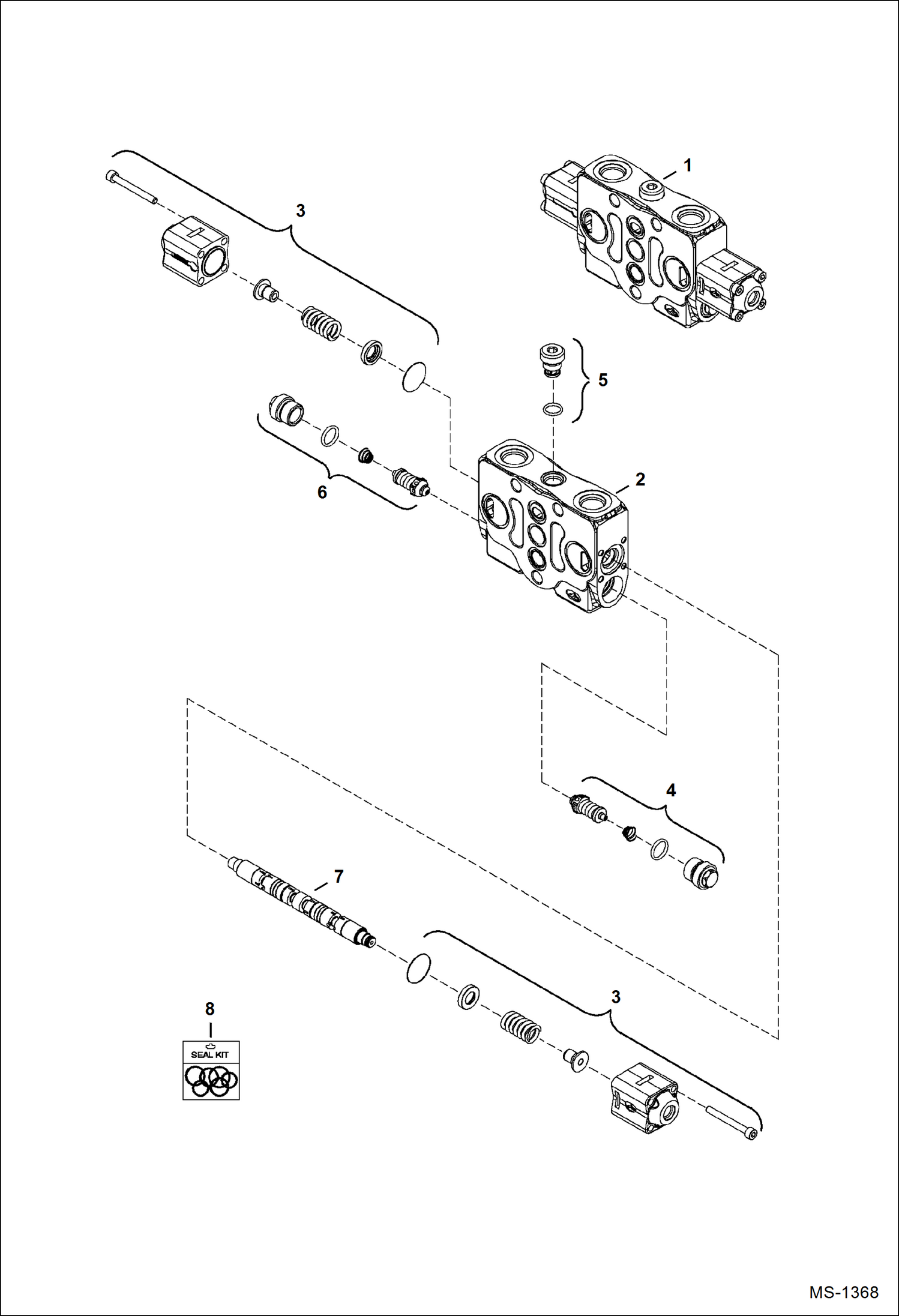 Схема запчастей Bobcat 325 - VALVE SECTION (Boom) (S/N 232312387, 232412118-12127 & 12130 & Above) HYDRAULIC SYSTEM