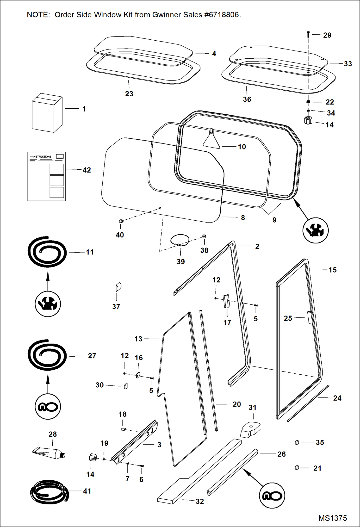 Схема запчастей Bobcat 700s - CAB WINDOWS (Top, Rear & Side) ACCESSORIES & OPTIONS