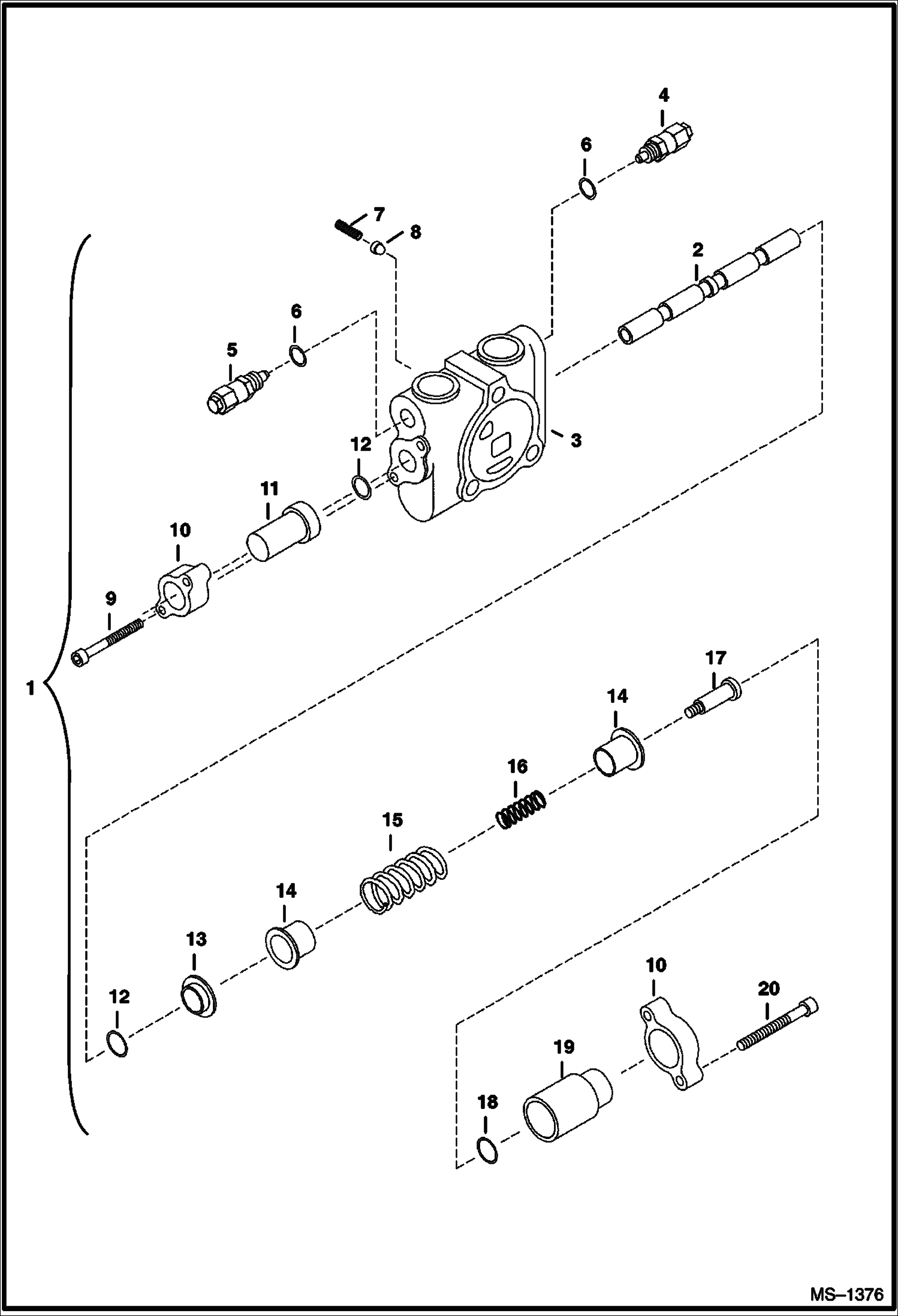 Схема запчастей Bobcat 325 - VALVE SECTION (Bucket) (S/N 232312386 & Below, 232412117 & Below, 232412128 & 12129) HYDRAULIC SYSTEM