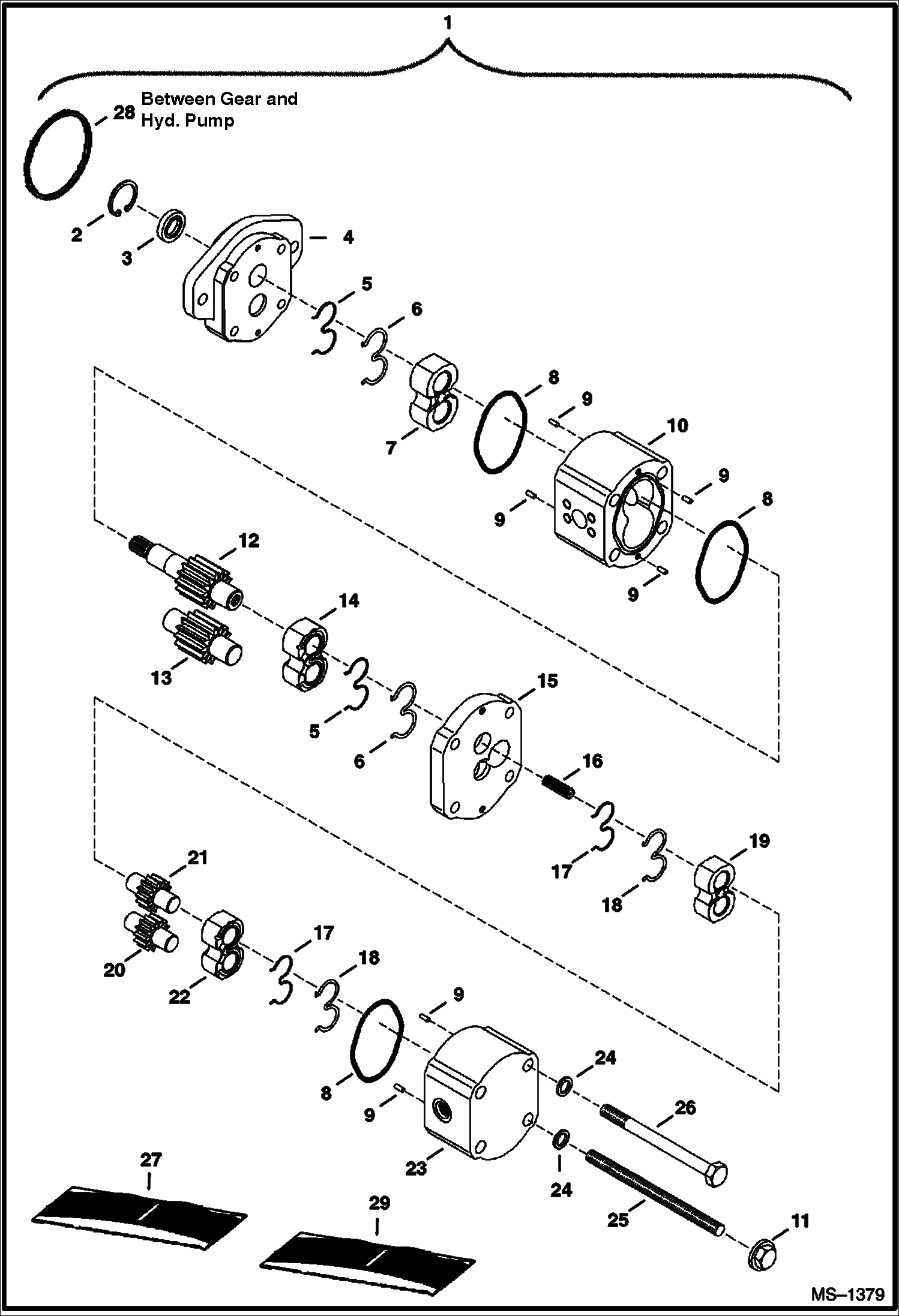 Схема запчастей Bobcat 900s - DUAL GEAR PUMP HYDROSTATIC SYSTEM